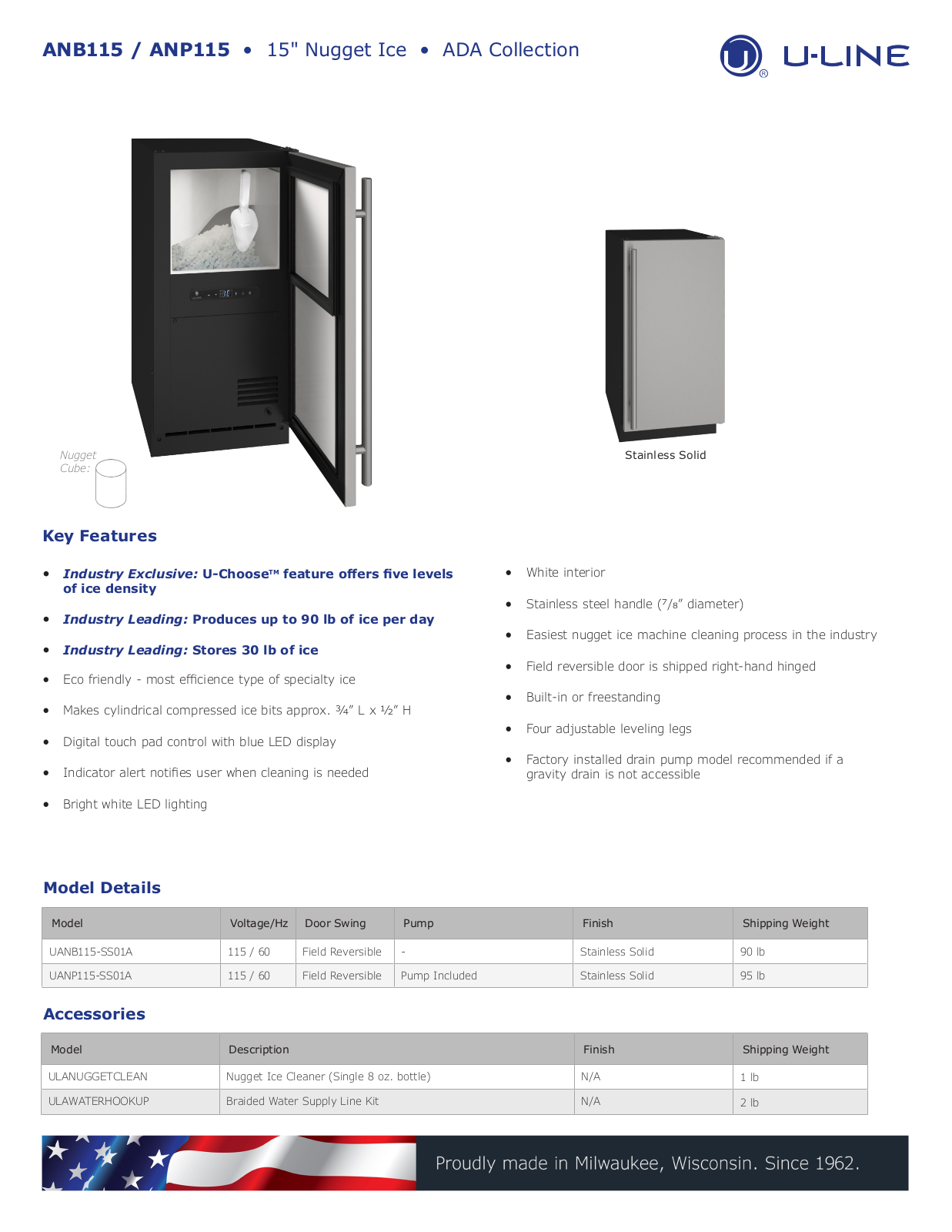 U-Line UANP115-SS01A Specification Sheet