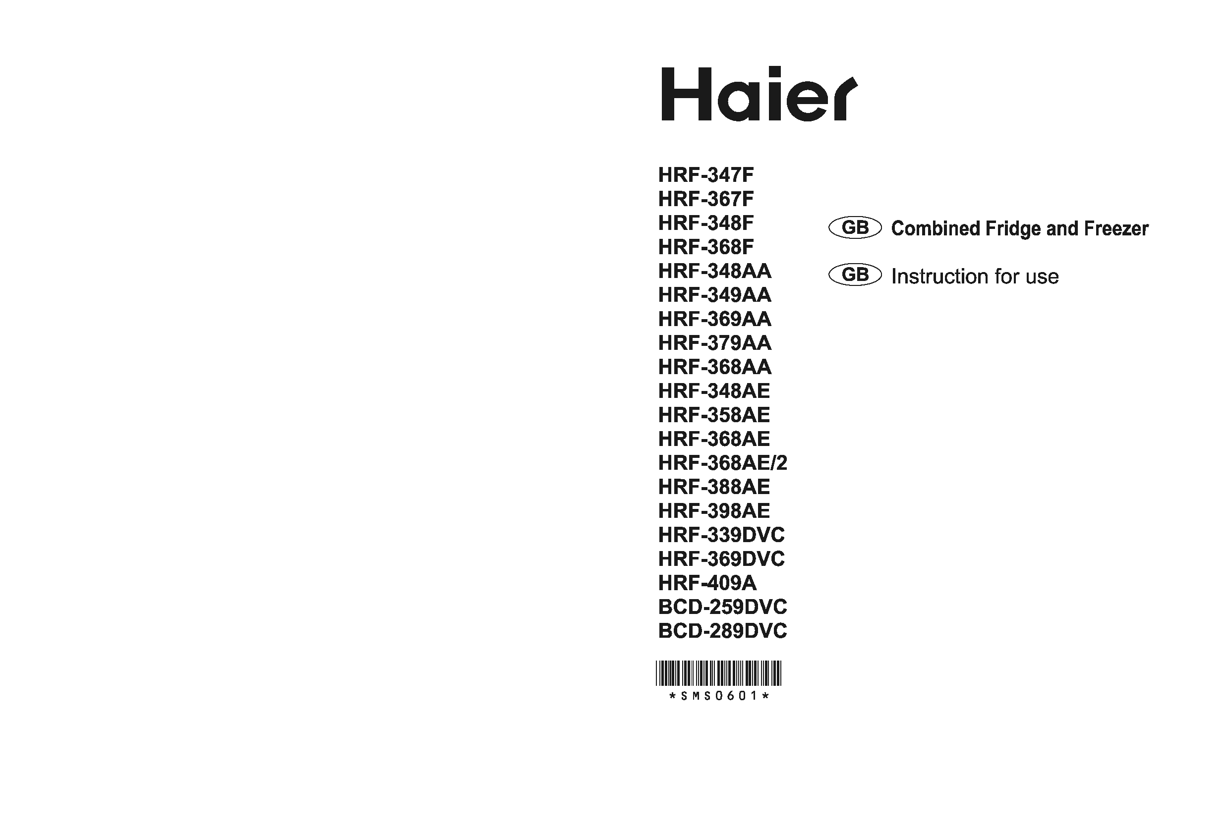 Haier HRF-339DVC, HRF-379AA, HRF-368F, HRF- 369AA, HRF-348AE User Manual