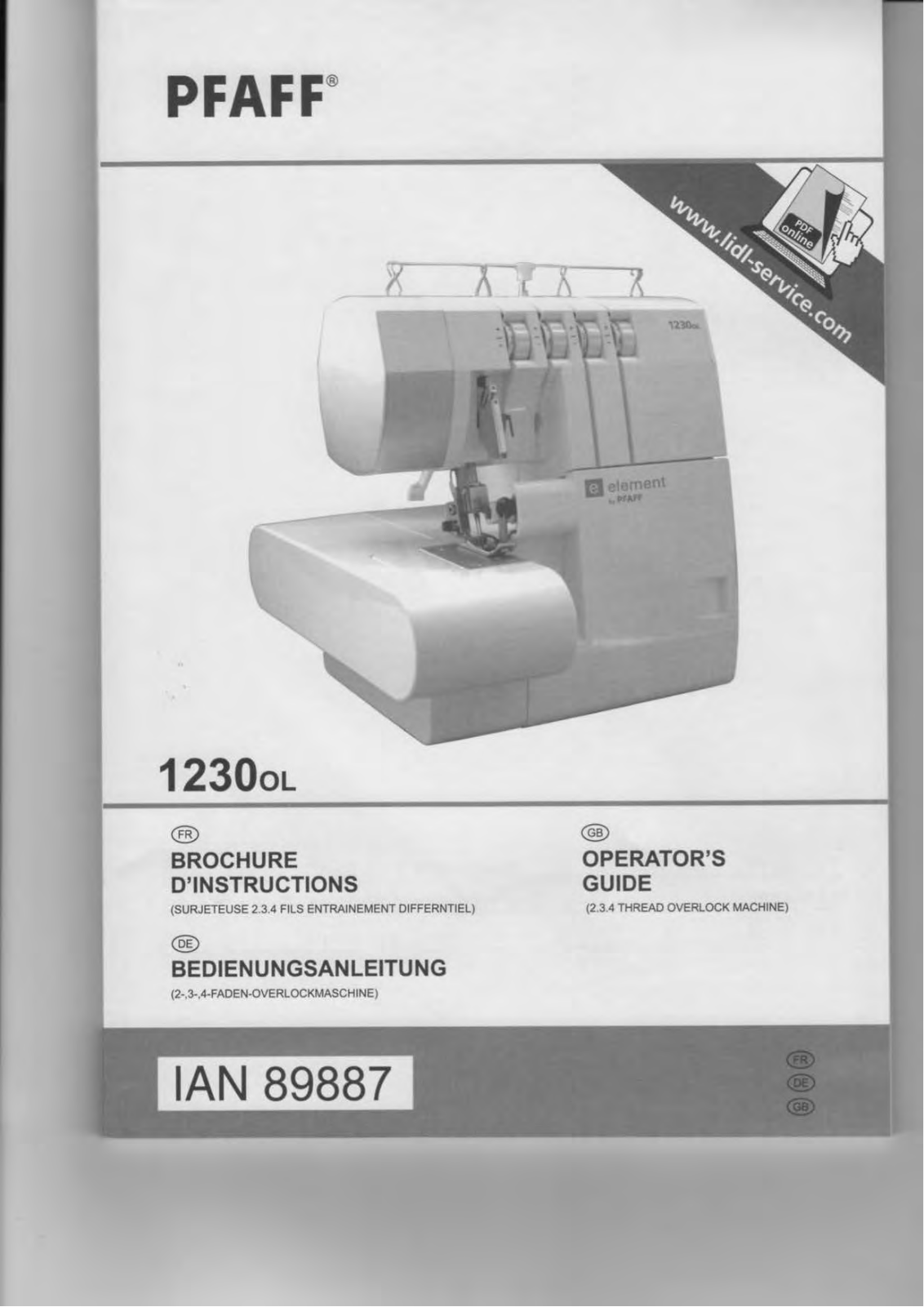 Pfaff 1230OL User Manual