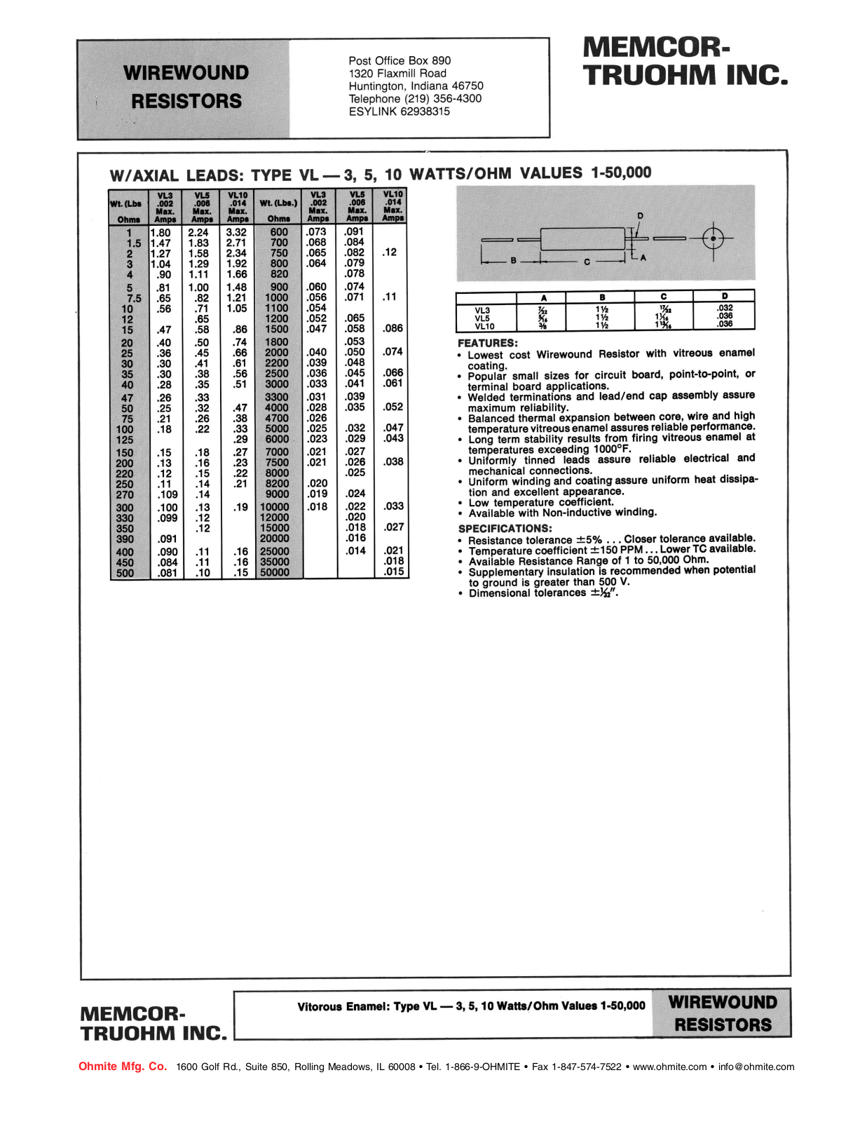 Memcor-Truohm wirewound resistors Catalog Page