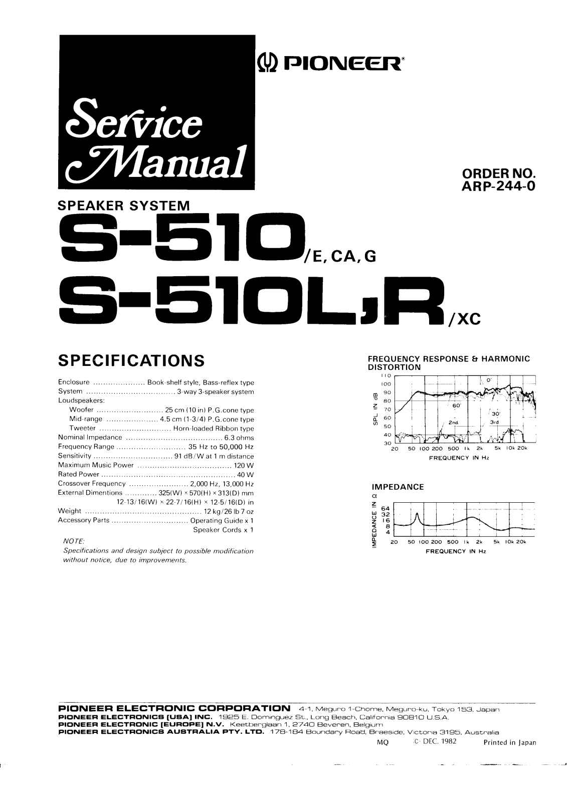 Pioneer S-510 Service manual