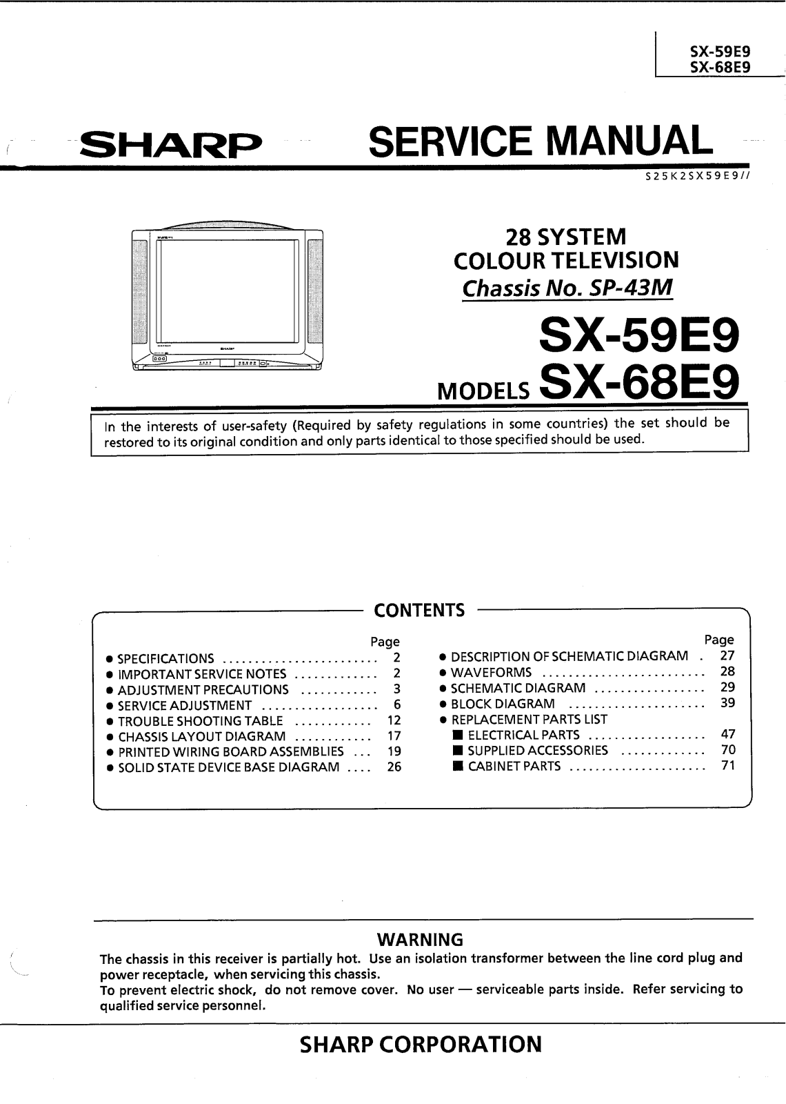 Sharp SX-59E9, SX-68E9 Schematic