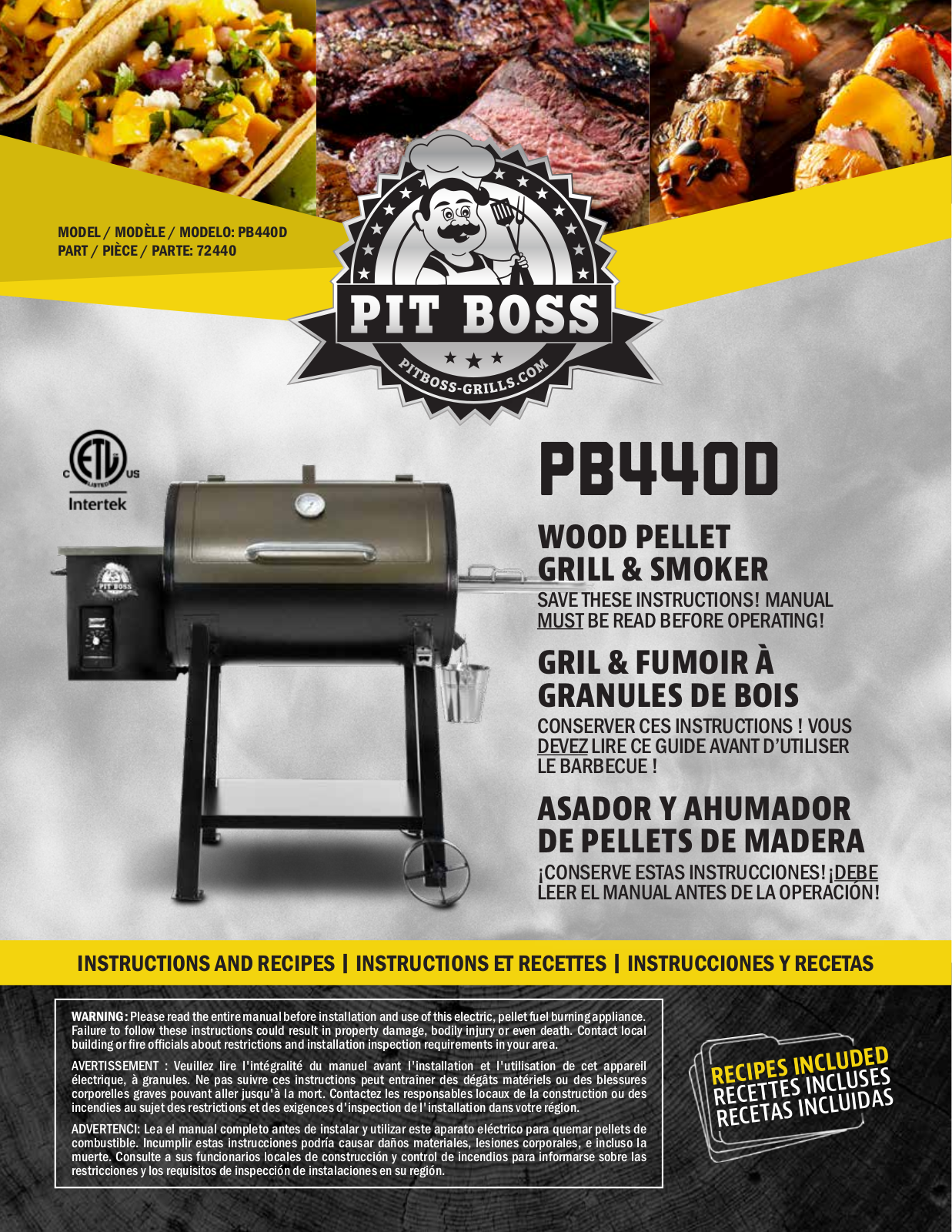 Pit boss PB440D User Manual