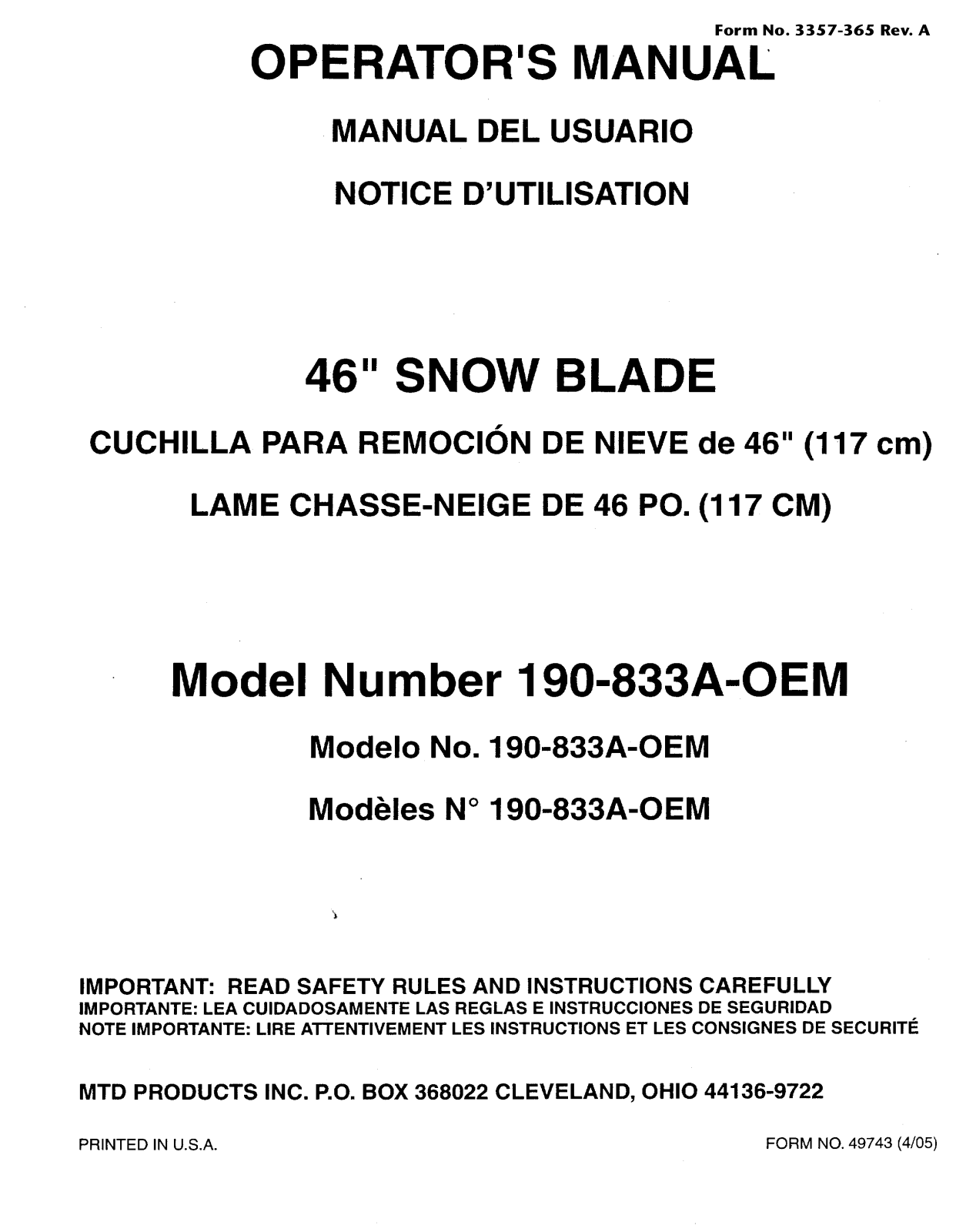 Toro 190-833-000 Operator's Manual