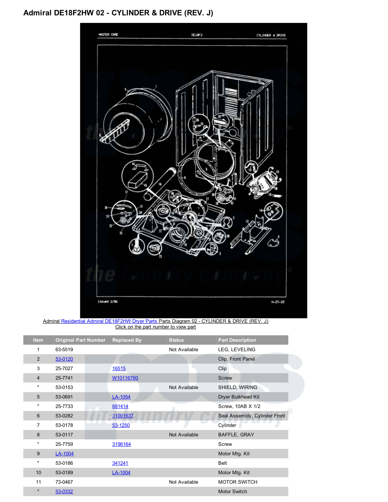 Admiral DE18F2HW Parts Diagram