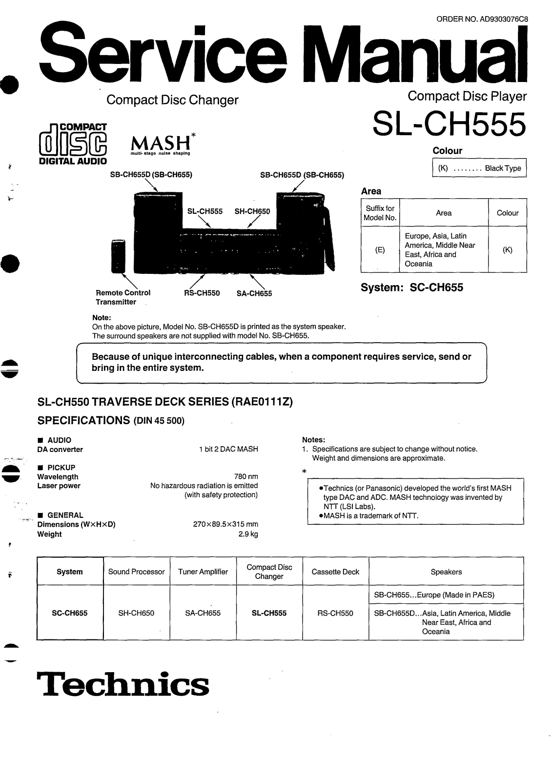 Technics SECH-555, SLCH-555 Service manual
