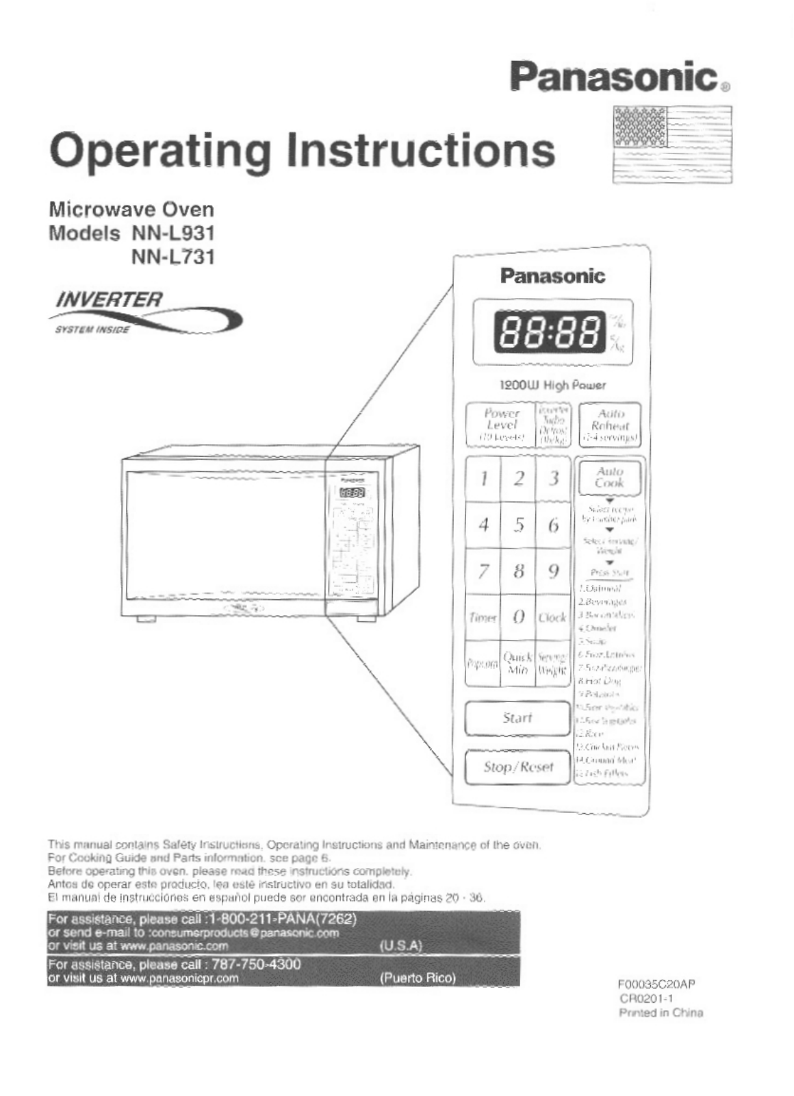 Panasonic Nn-l731, Nn-l931 Owner's Manual