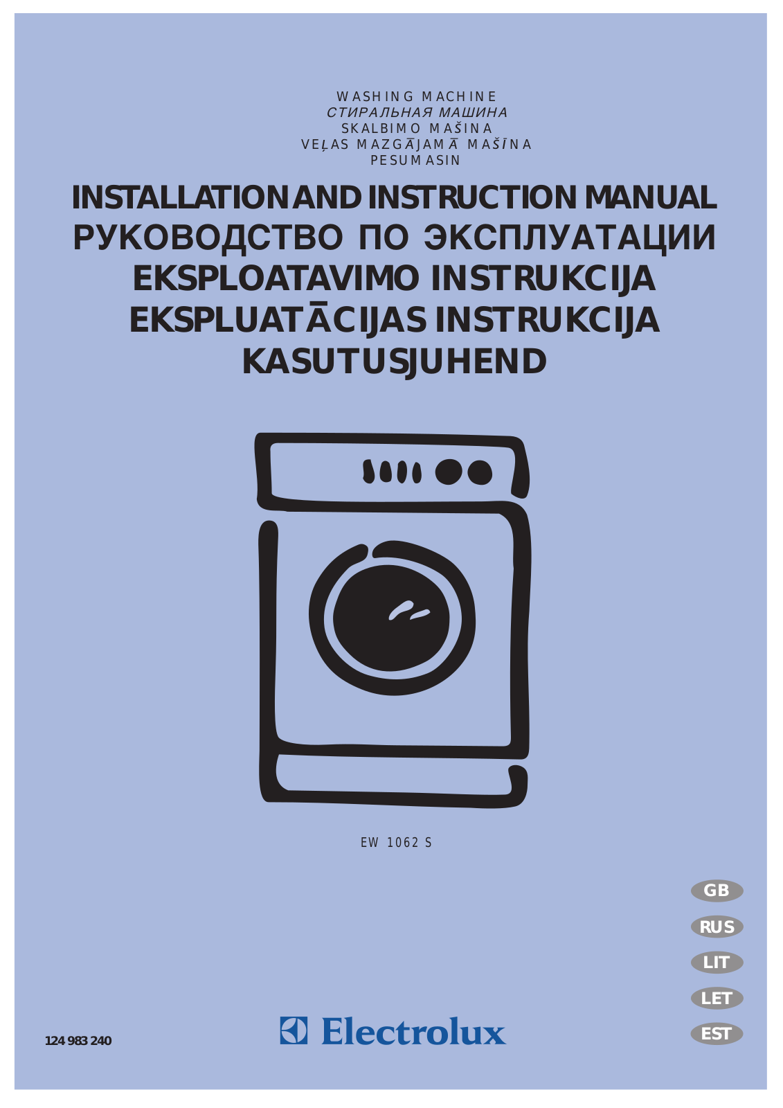 ELECTROLUX EW1062S User Manual