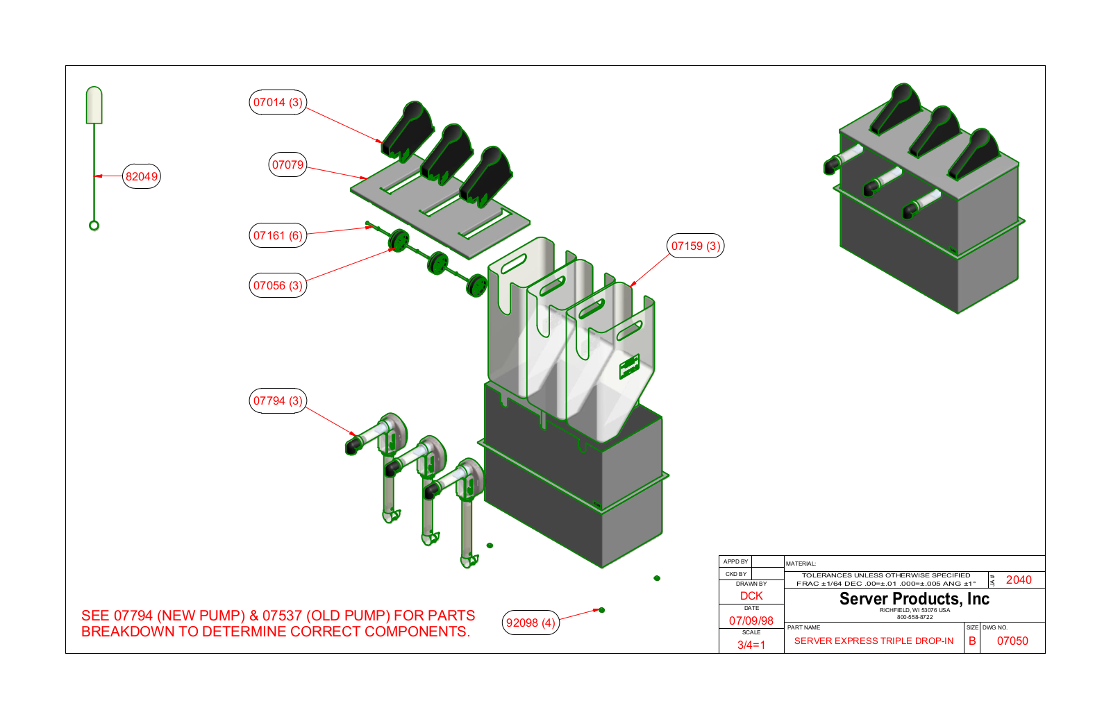 Server 07050 PARTS LIST