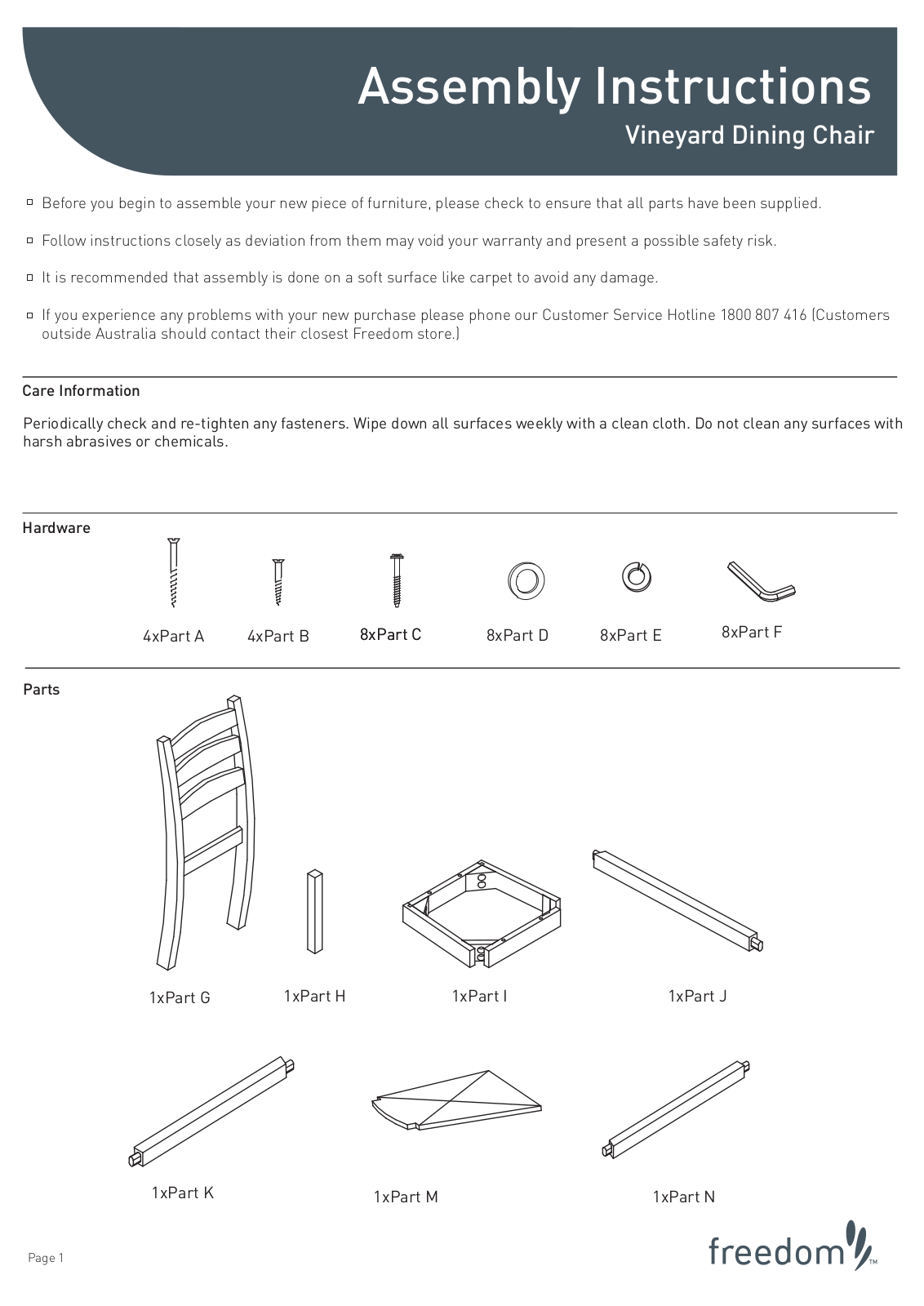 Freedom Vineyard Dining Chair Assembly Instruction