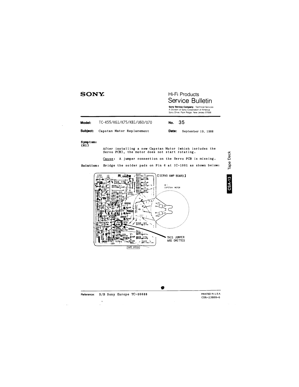 Sony TC-K55, TC-K61, TC-K75, TC-K81, TC-U60 Service Manual