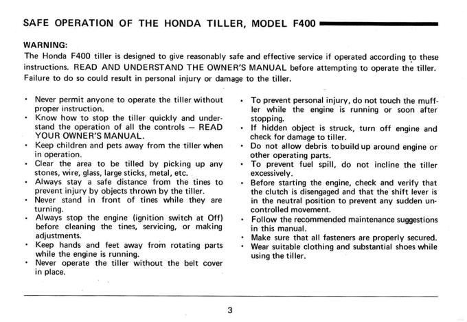 Honda F400 Owner's Manual
