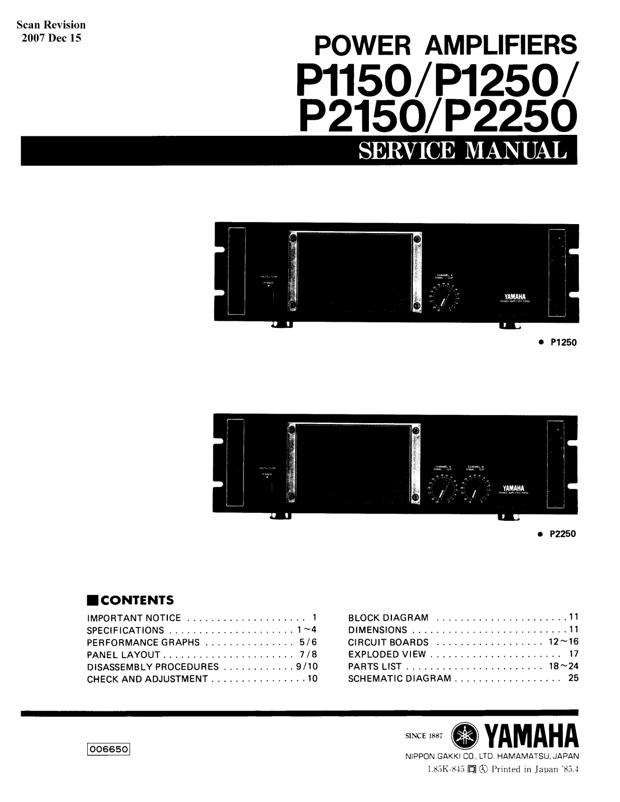 YAMAHA P 1150, P 1250, P 2150, P 2250 Service Manual