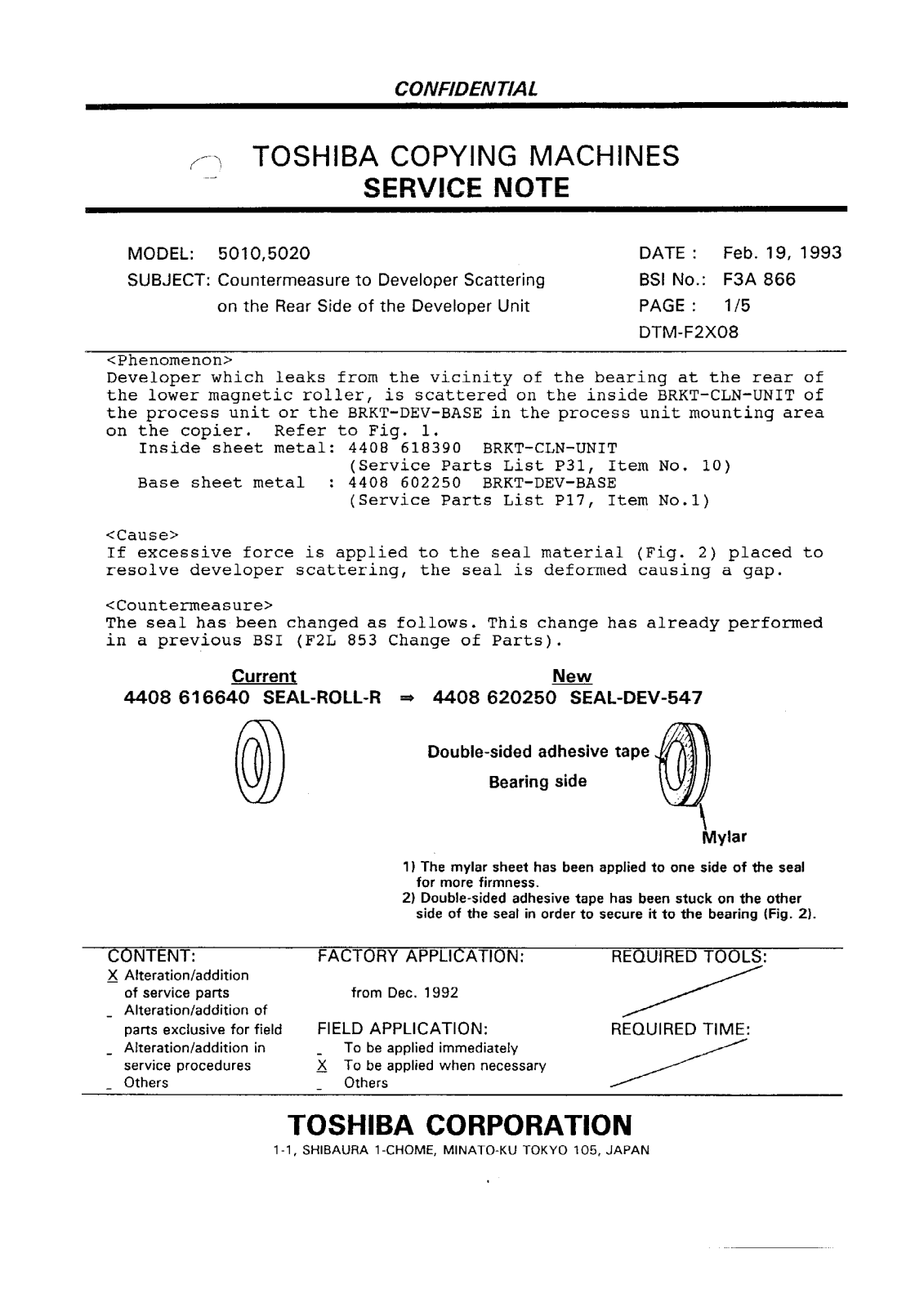 Toshiba f3a866 Service Note