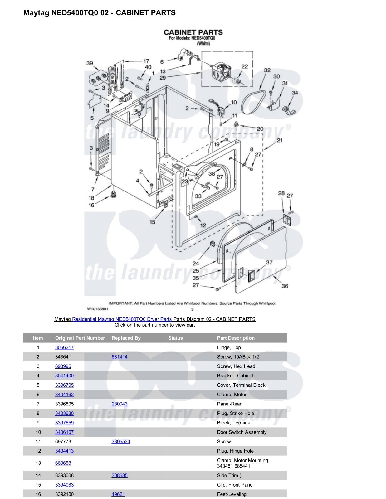 Maytag NED5400TQ0 Parts Diagram