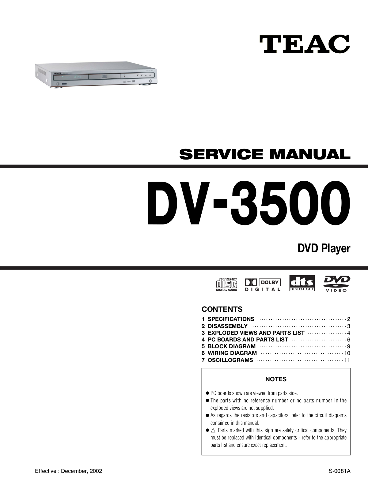 TEAC DV-3500 Service manual