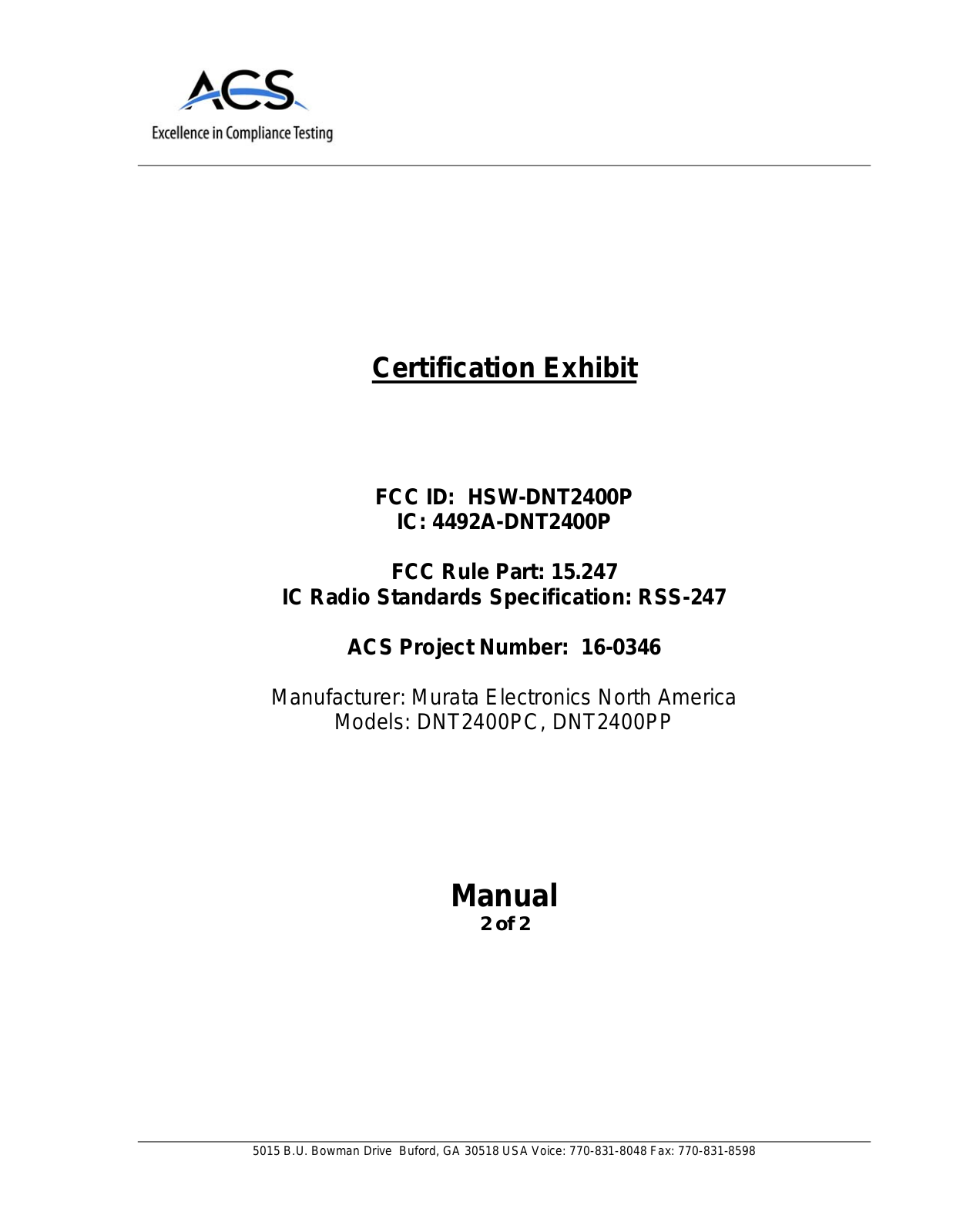 Murata Electronics North America DNT2400P Users Manual