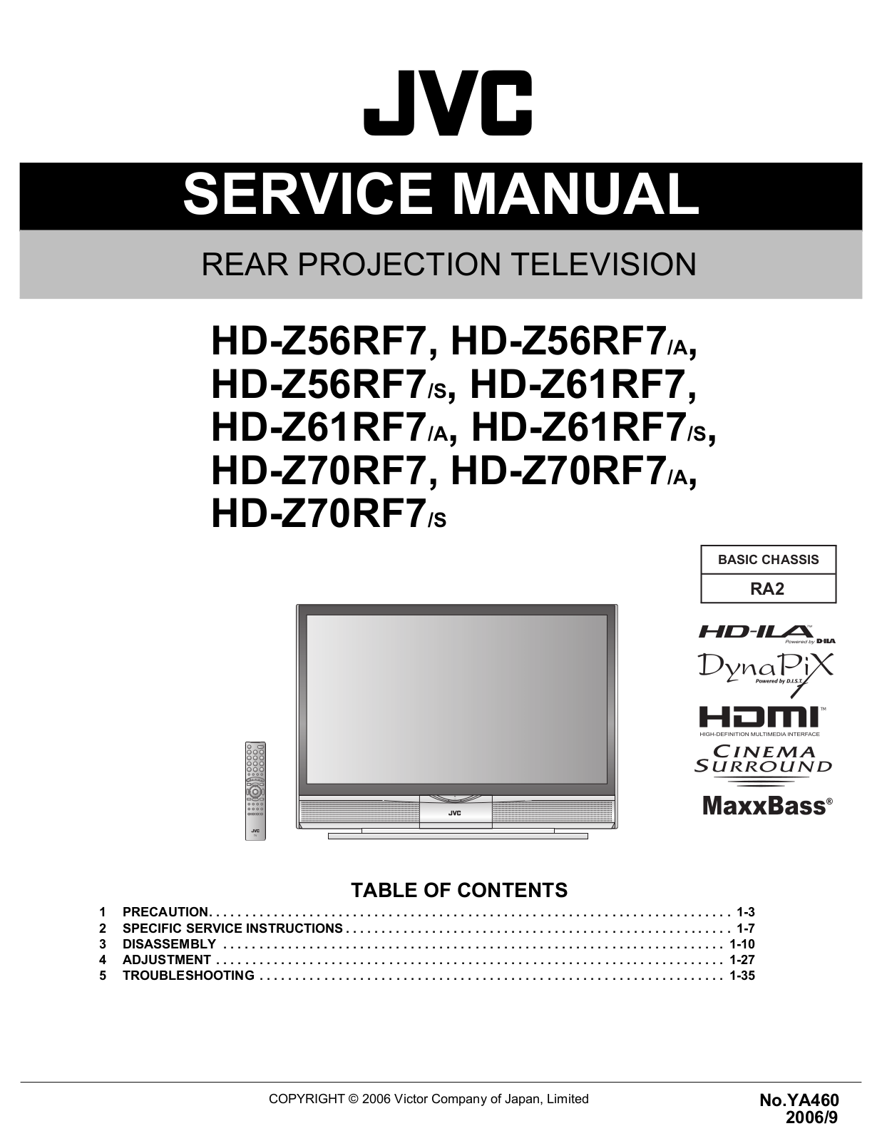 JVC HD-Z56RF7, HD-Z56RF7-A, HD-Z56RF7-S, HD-Z61RF7, HD-Z61RF7-A Service Manual