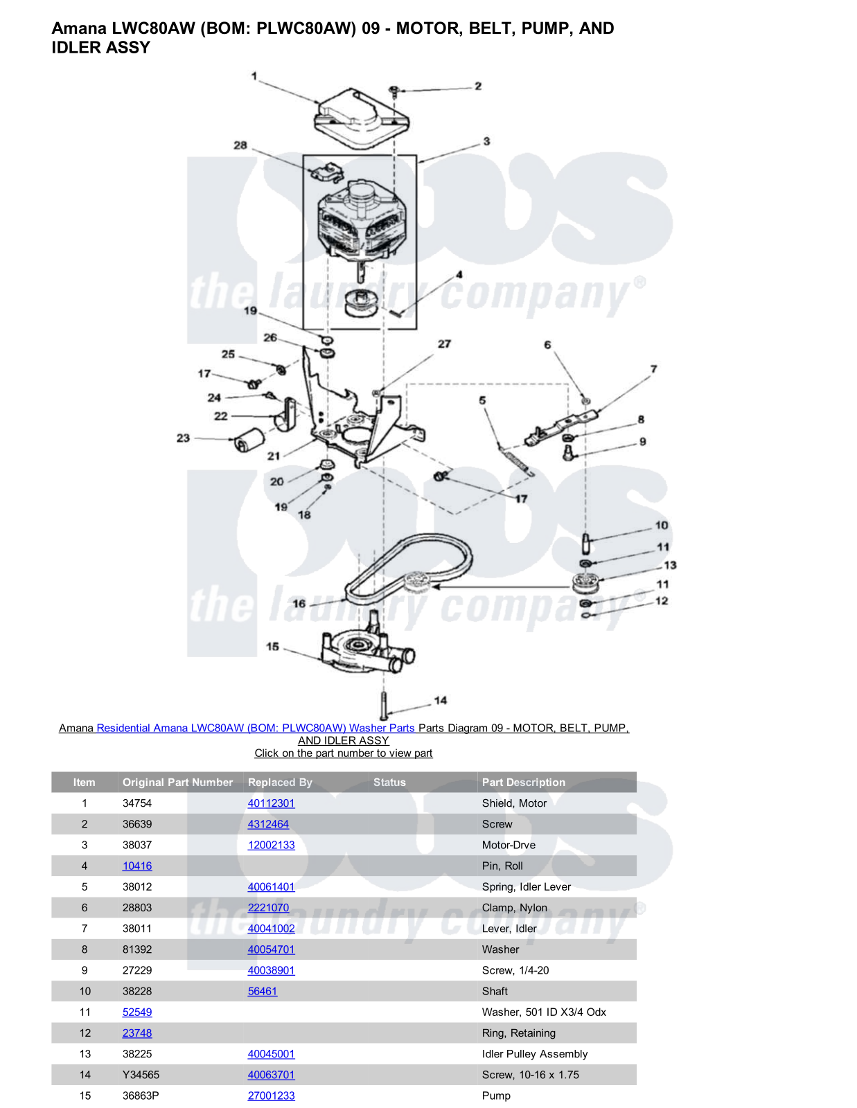 Amana LWC80AW Parts Diagram