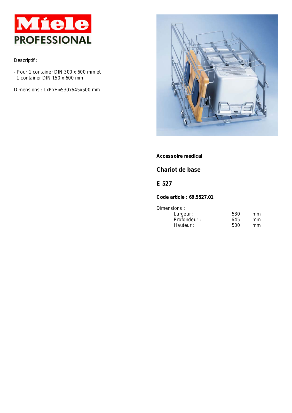 MIELE E 527 DESCRIPTIF User Manual - ManualMachine.com