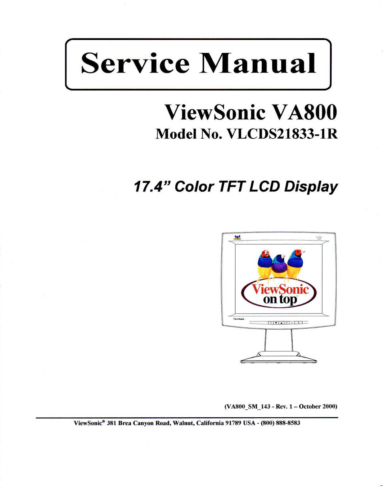 ViewSonic VA800, VLCDS21833-1R Service manual