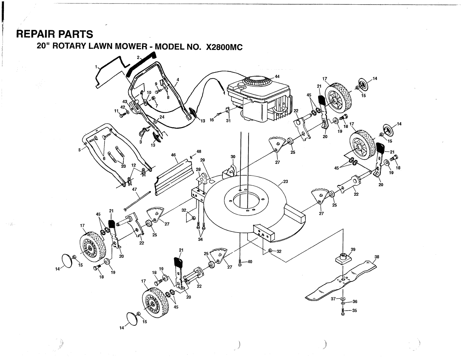 AYP X2800MC Parts List