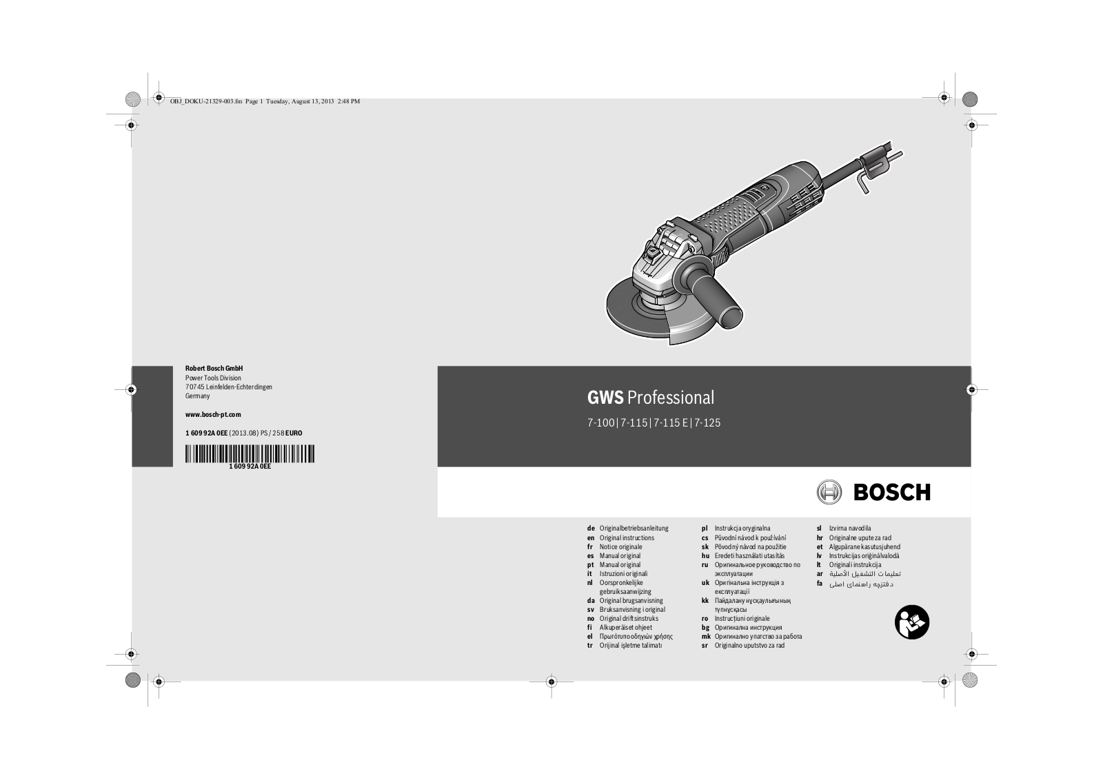 Bosch GWS 7-100 Professional, GWS 7-115 Professional, GWS 7-115 E Professional, GWS 7-125 Professional User guide