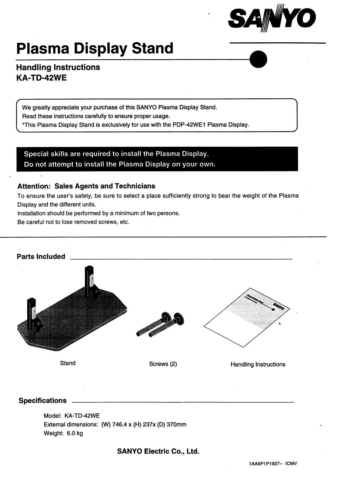 Sanyo KA-TD-42WE Instruction Manual