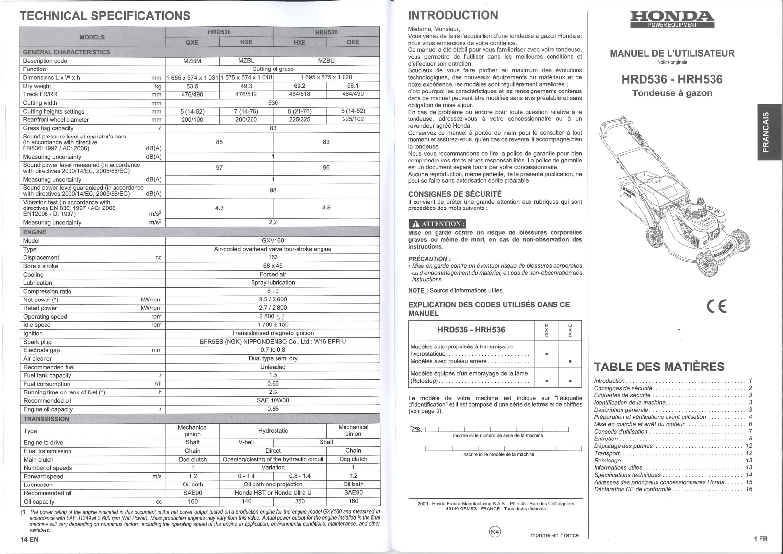 HONDA HRH 536 HXE User Manual