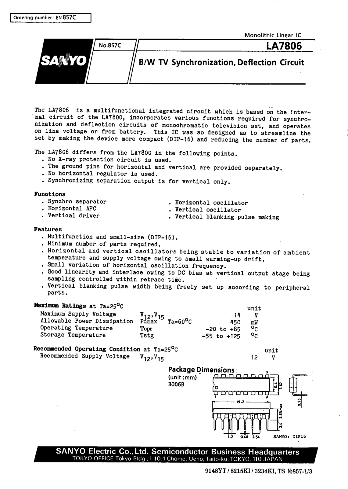 SANYO LA7806 Datasheet