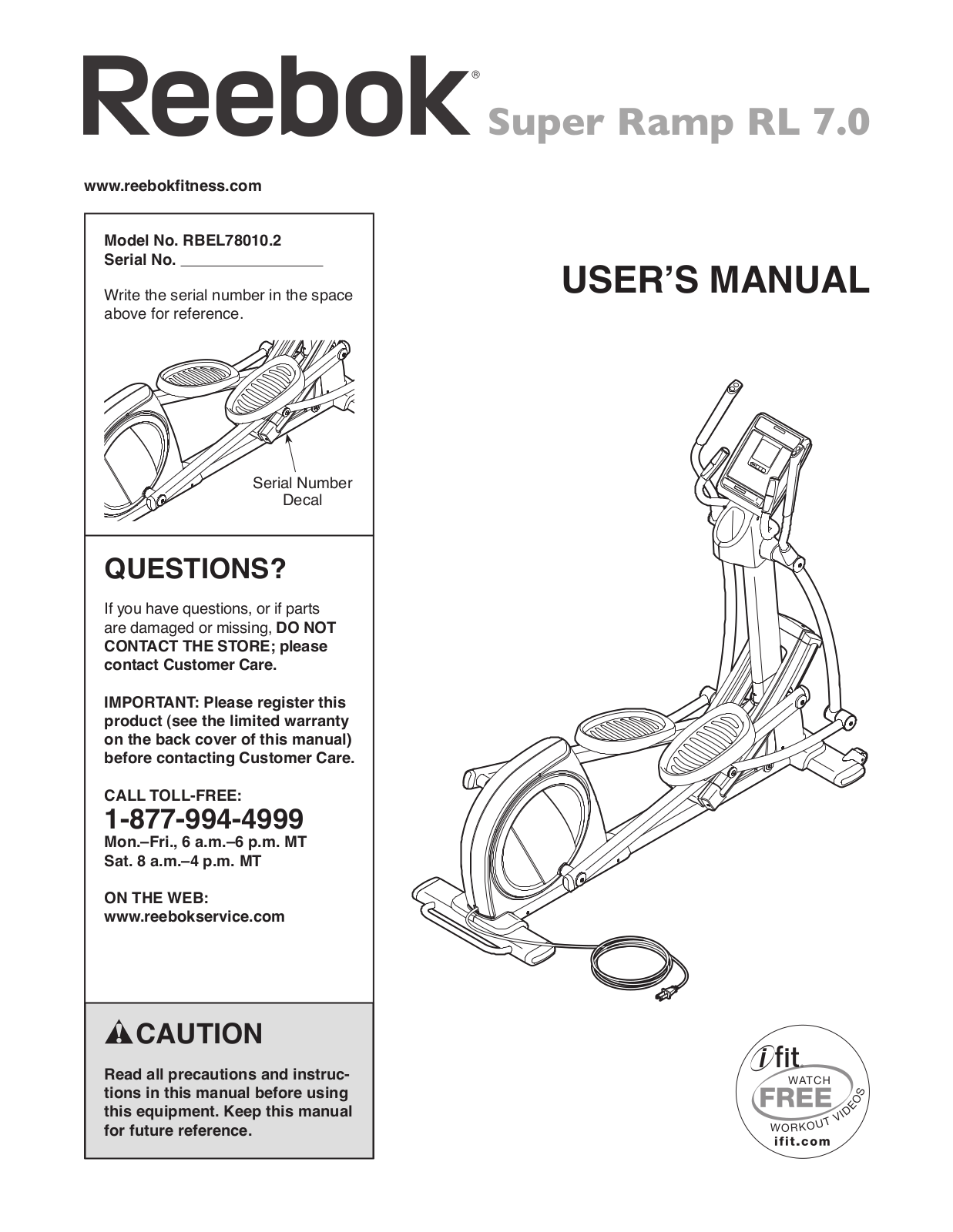 Reebok RBEL780102 Owner's Manual