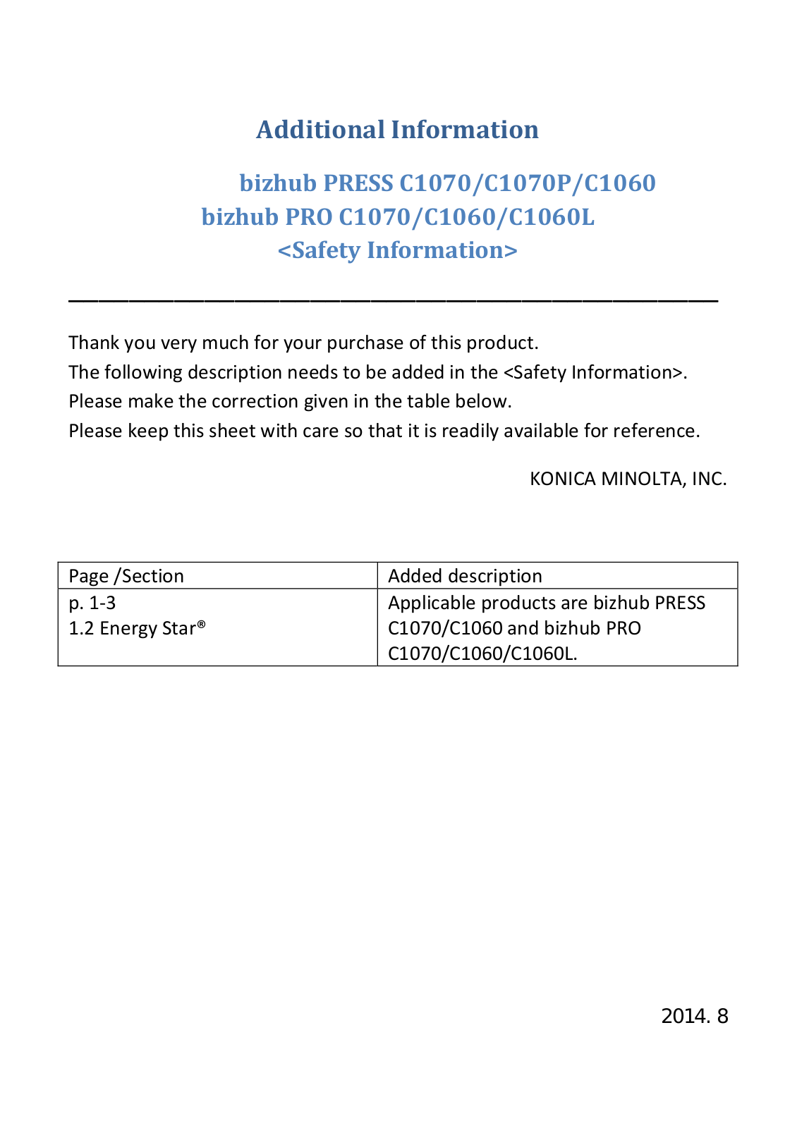 Konica Minolta bizhub C1070P User Manual