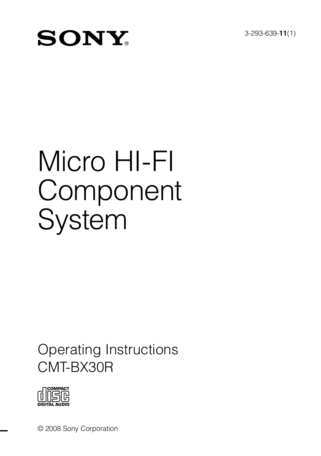 Sony CMT-BX30R, 3-293-639-11-1 User Manual