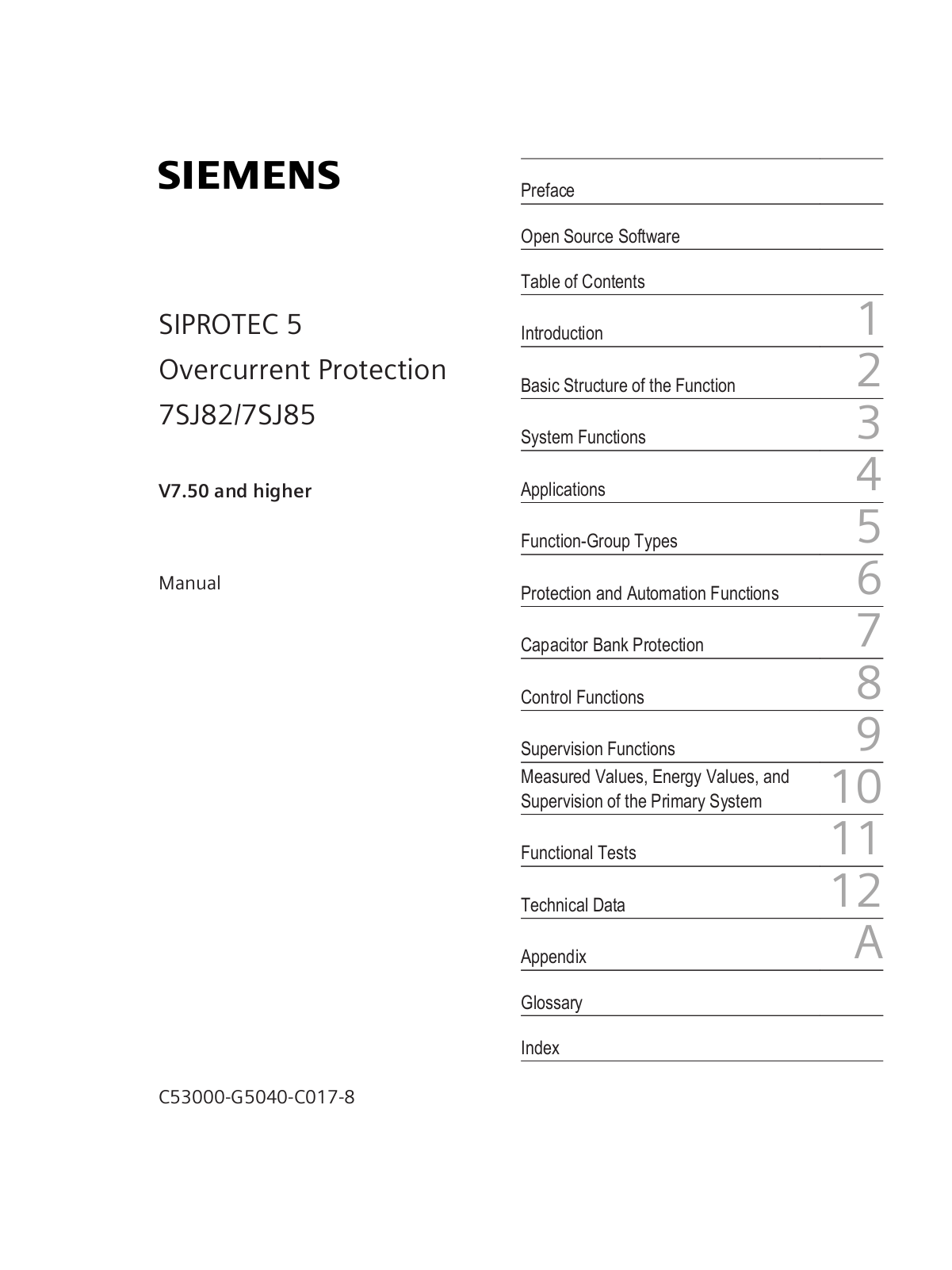 Siemens 7SJ82, 7SJ85 Manual