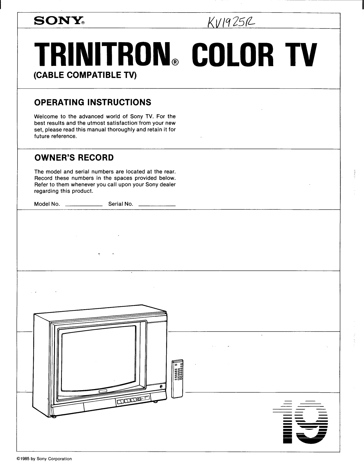 Sony KV-1925R Operating manual