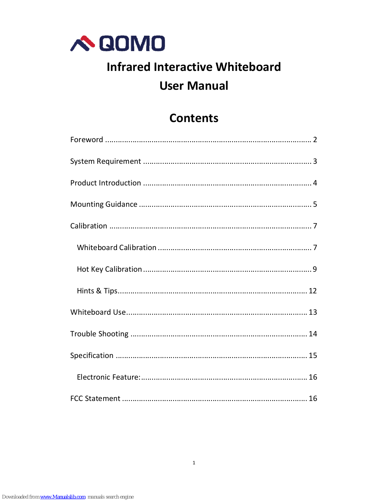 Qomo Infrared Interactive Whiteboard User Manual