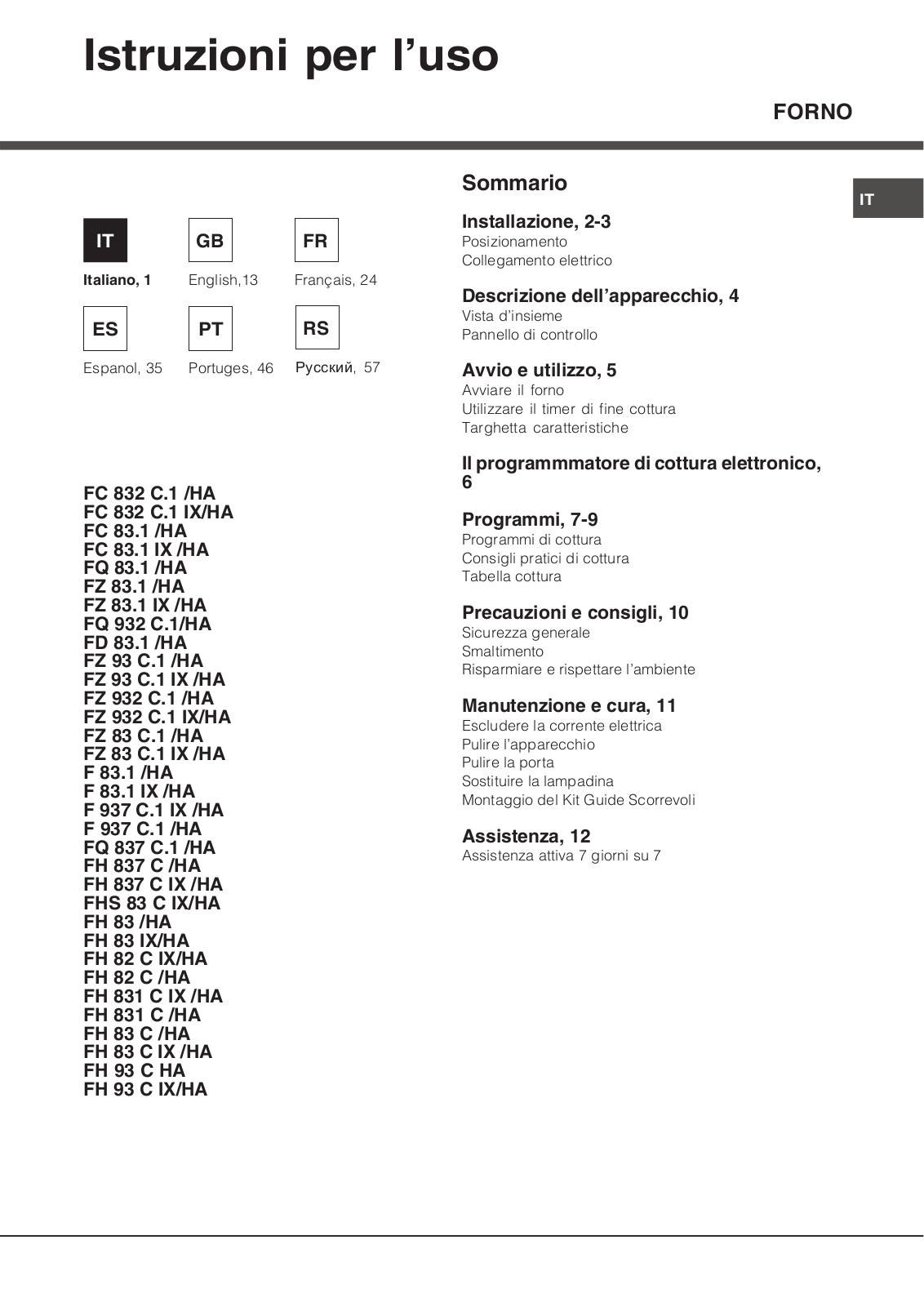 ARISTON FC 832 C.1 IX-HA User Manual