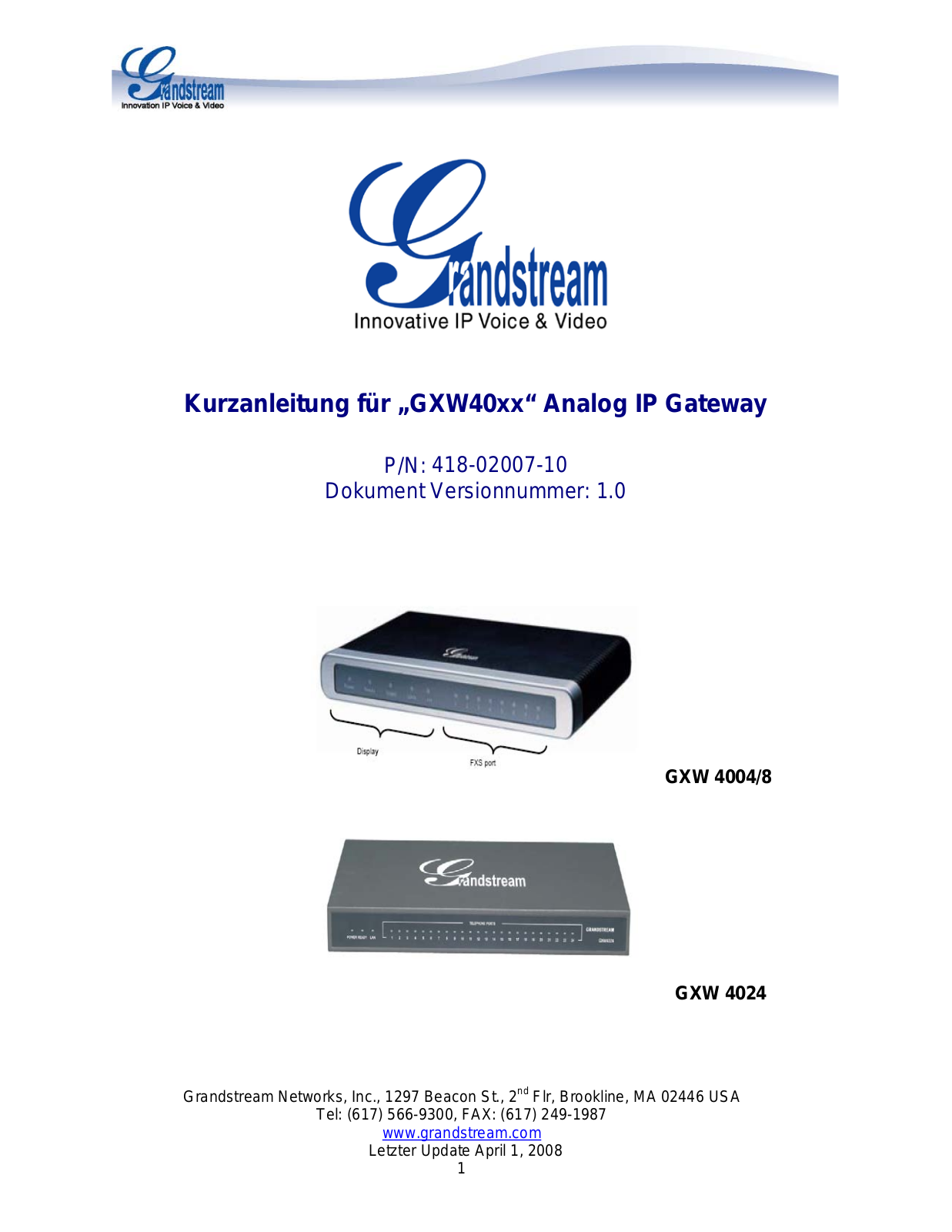 Grandstream GXW4024 Quick Installation Guide