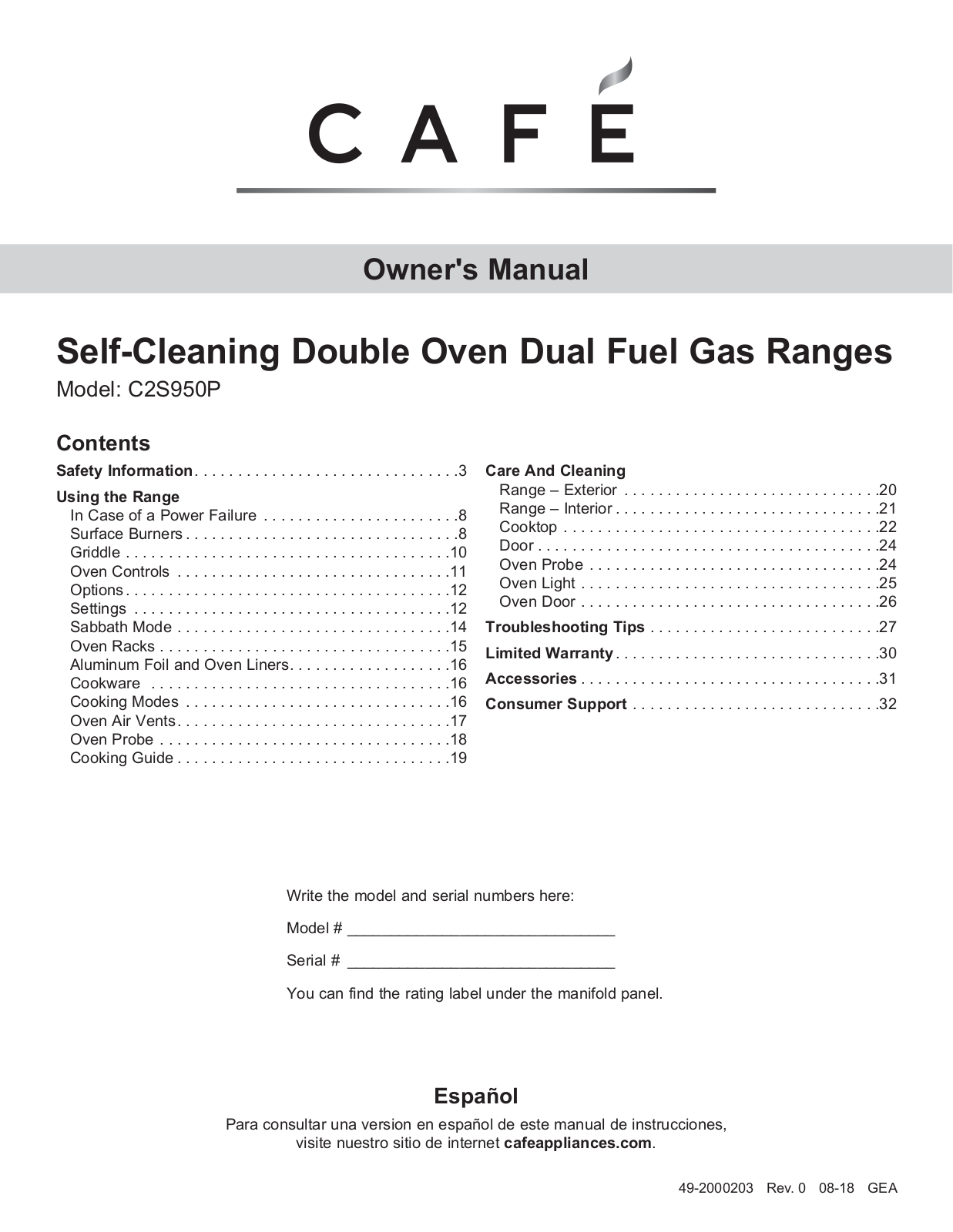 Cafe C2S950P2MS1 User Manual