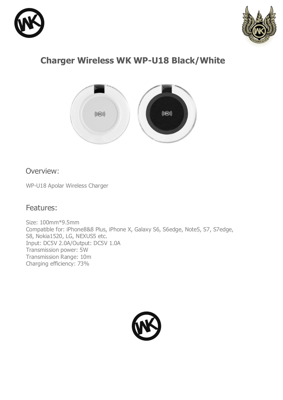 Datasheet WP-U18 White, WP-U18 Black Specification - ManualMachine.com