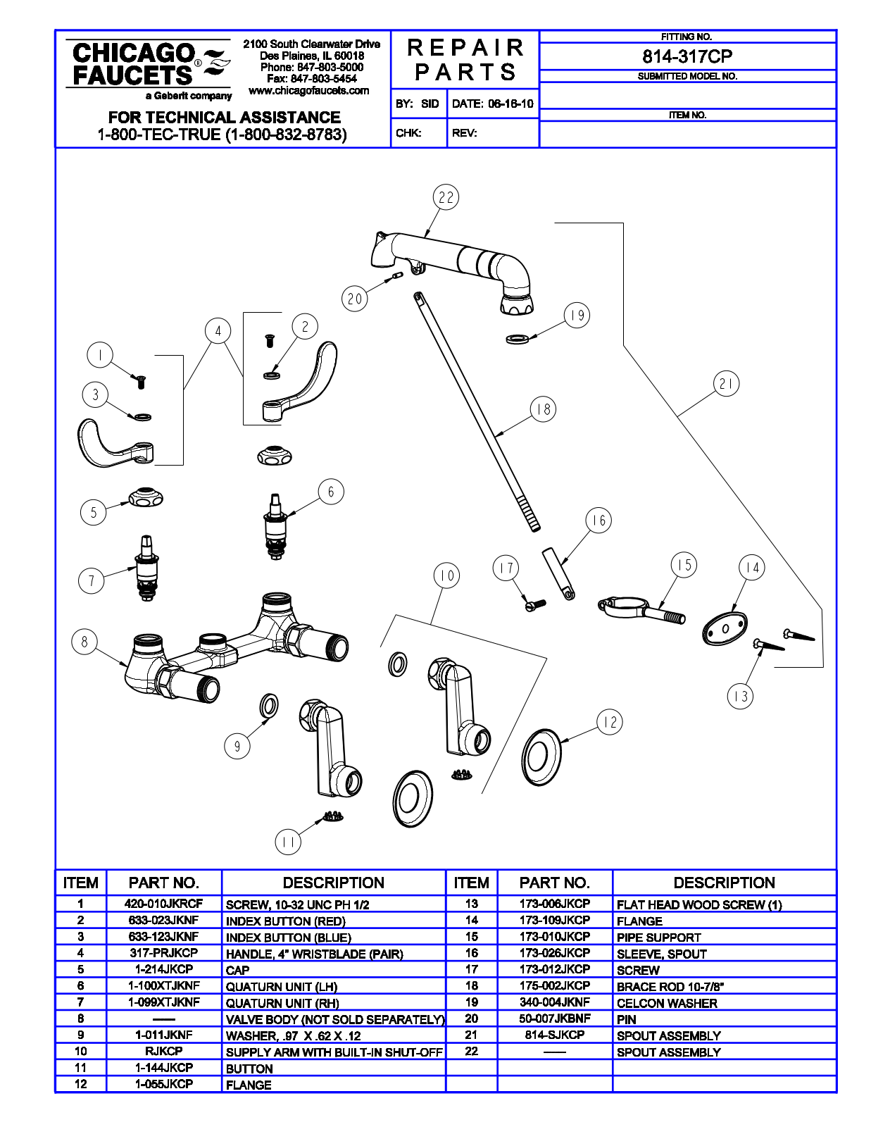 Chicago Faucet 814-317 Parts List