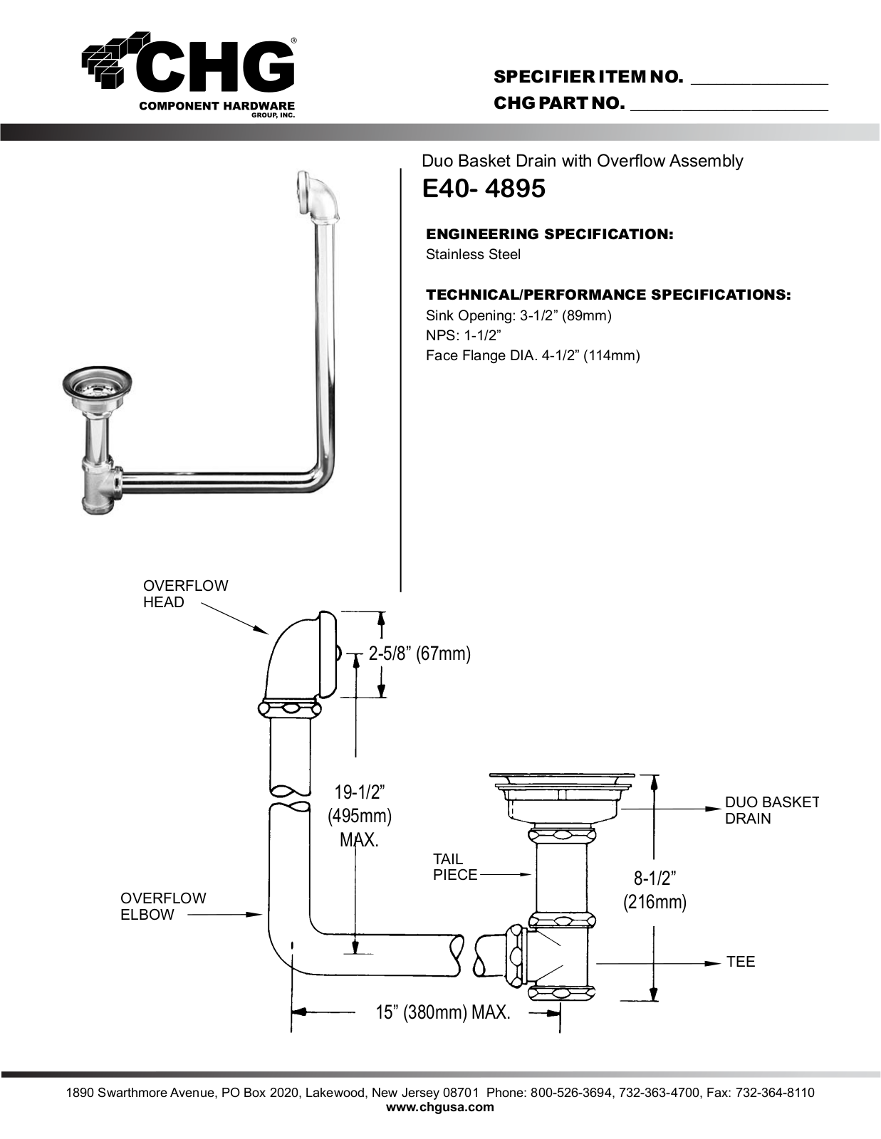 Component Hardware E40-4895 User Manual