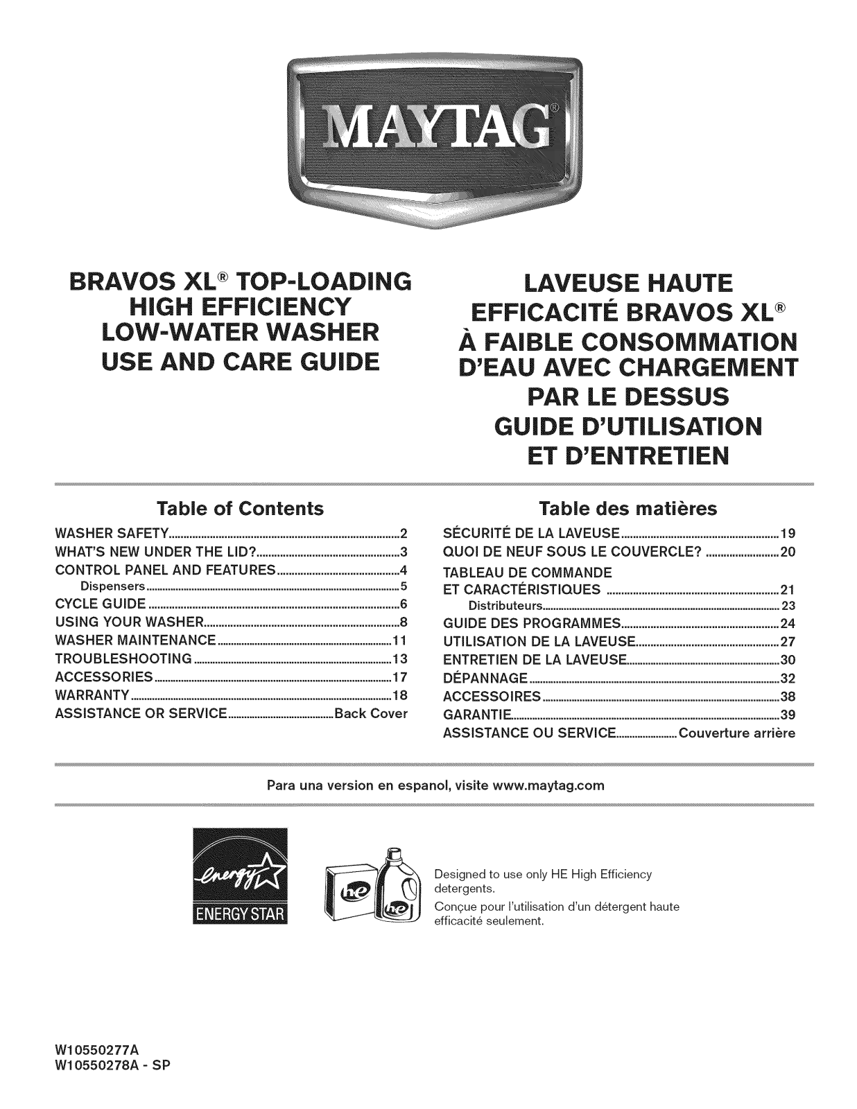 Maytag MVWB880BW0, MVWB725BW0, MVWB725BG0, MVWB700BW0 Owner’s Manual