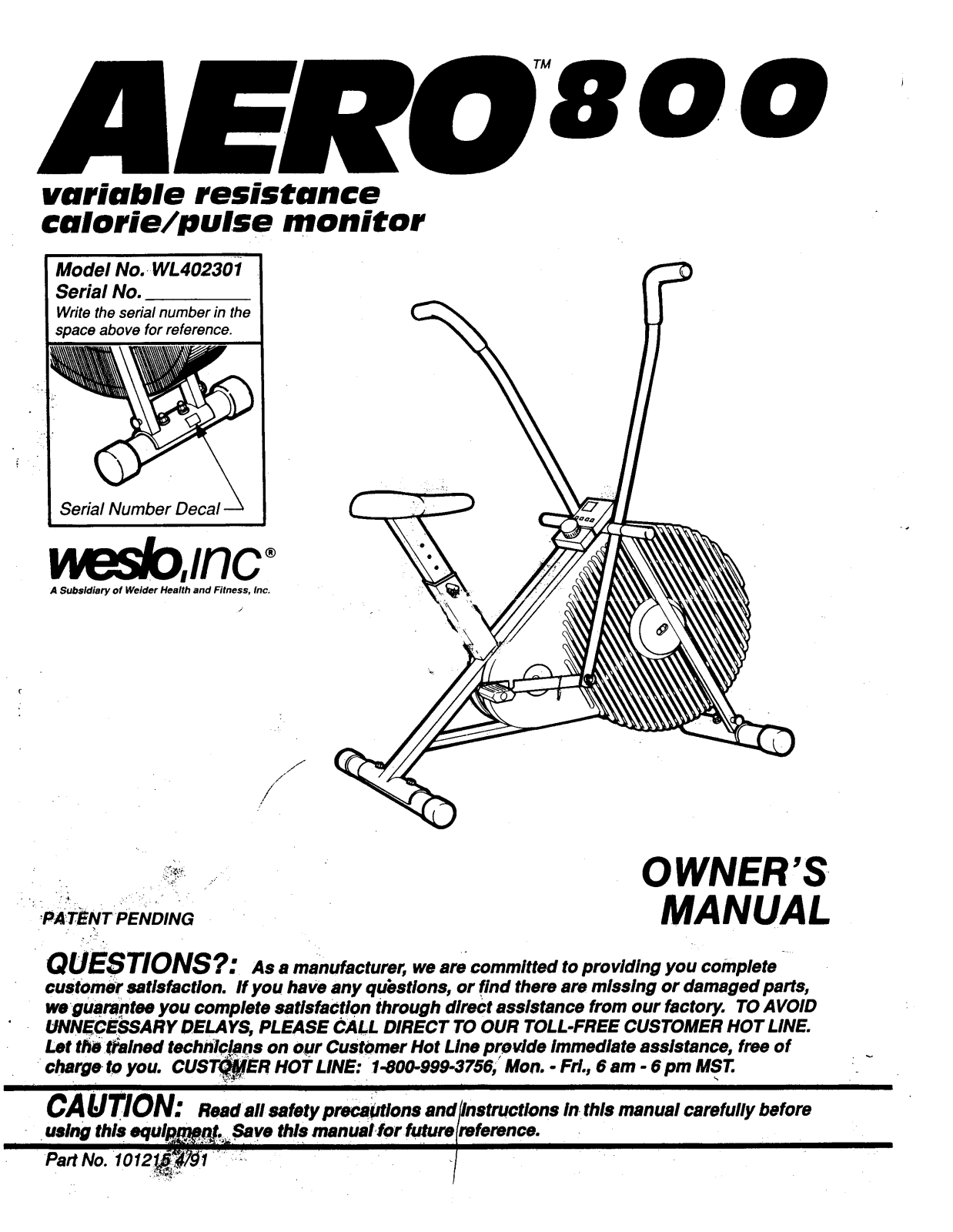 Weslo WL402301 Owner's Manual