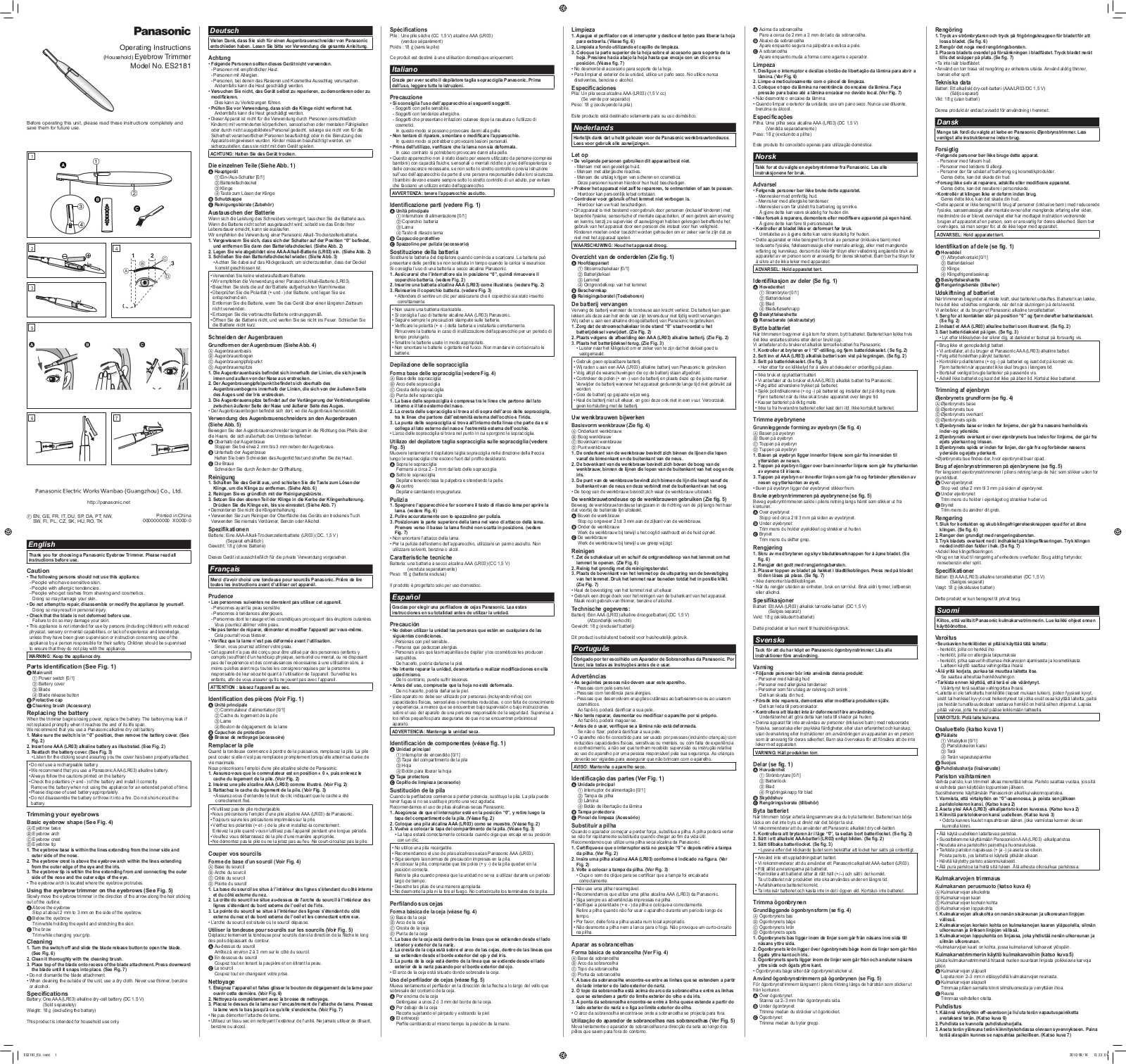 Panasonic ES2181 Operating Instructions