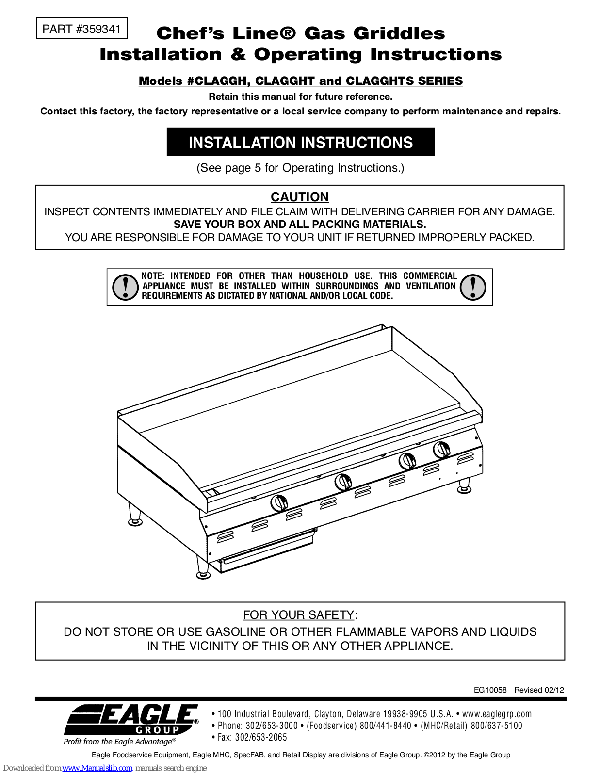 Eagle CLAGGH Series, CLAGGHT series, CLAGGHTS SERIES Installation & Operating Instructions Manual