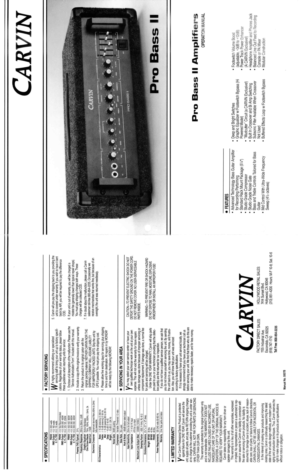 Carvin Pro Bass II Owner's Manual