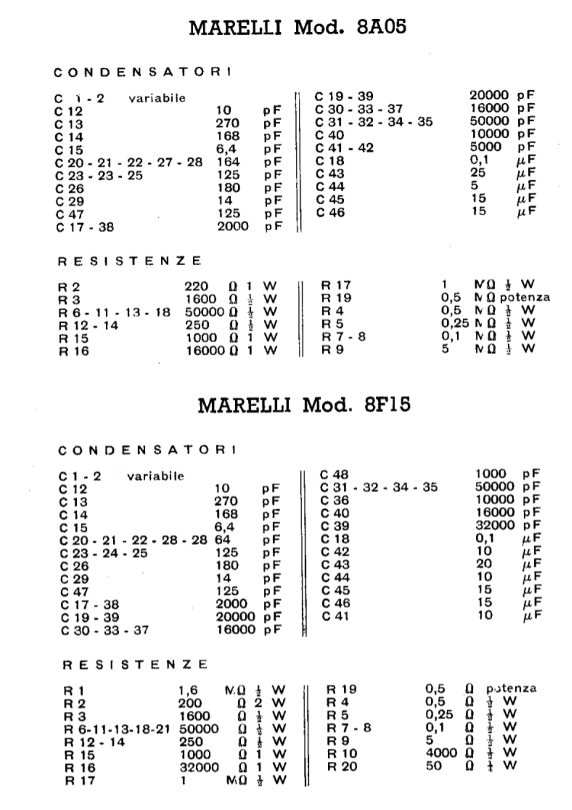 Radiomarelli 8a05 components