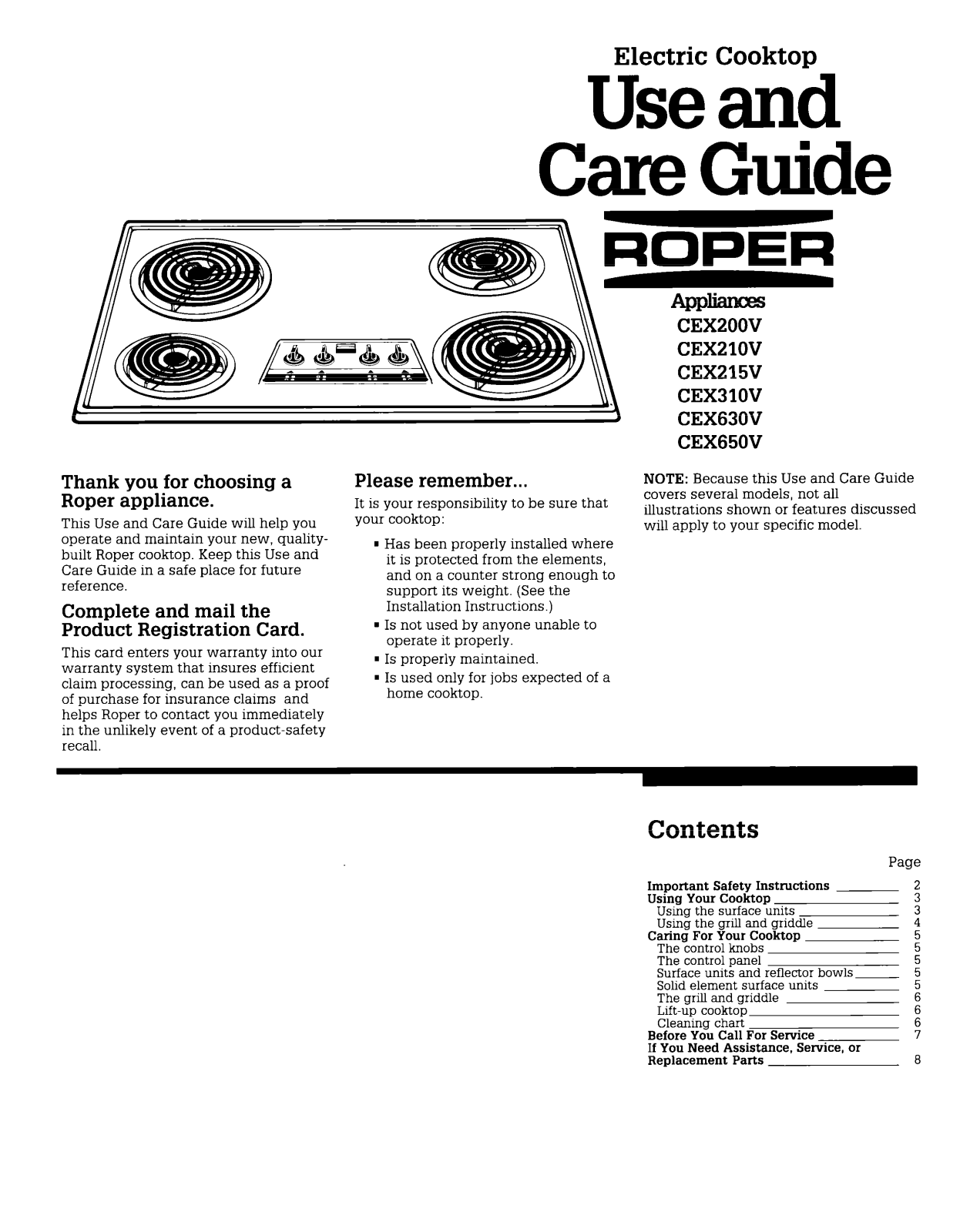 Roper CEX200V, CEX210V, CEX215V, CEX310V, CEX630V Owner's Manual - ManualMachine.com