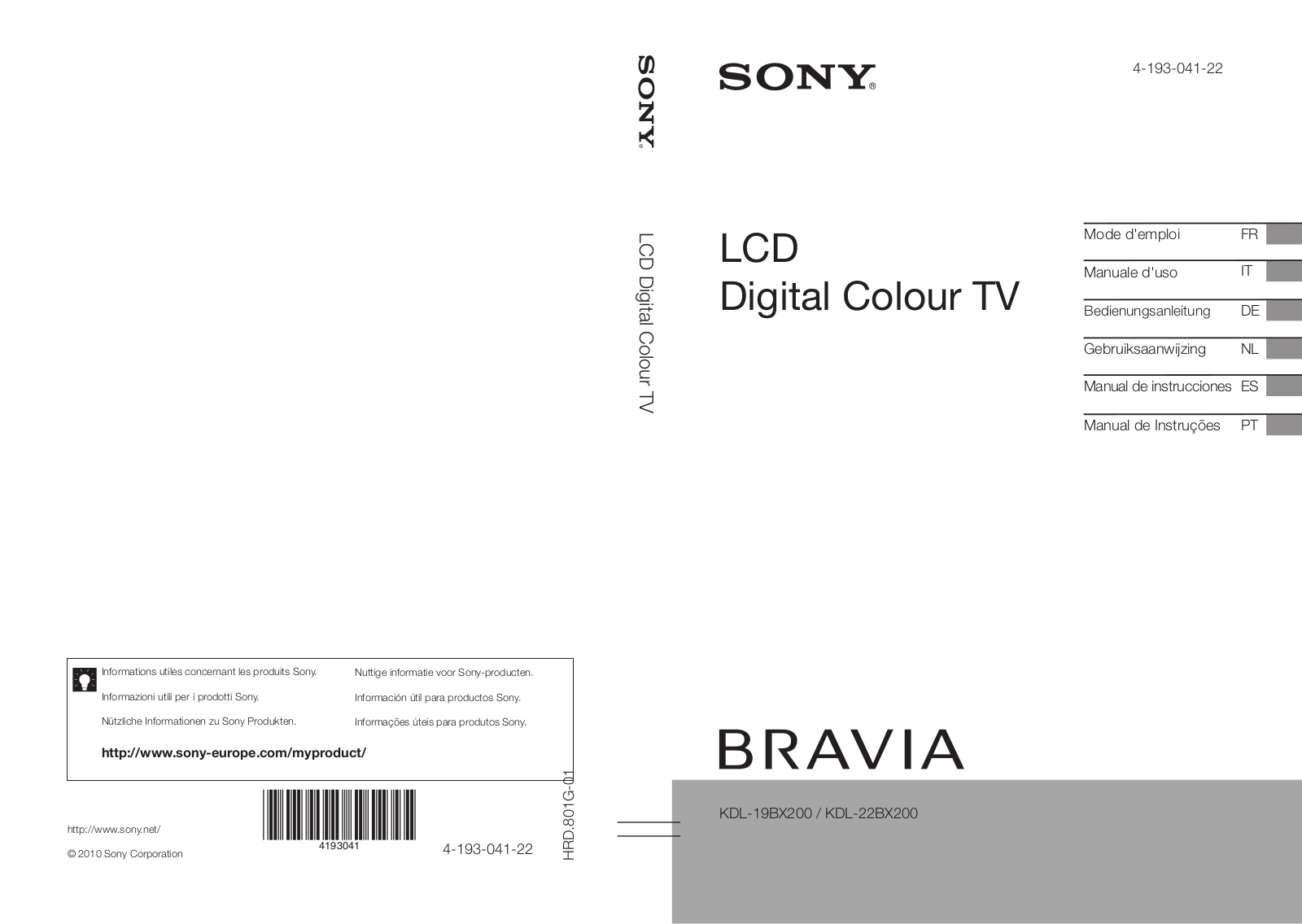 Sony LCD Digital Colour TV Operation Manual